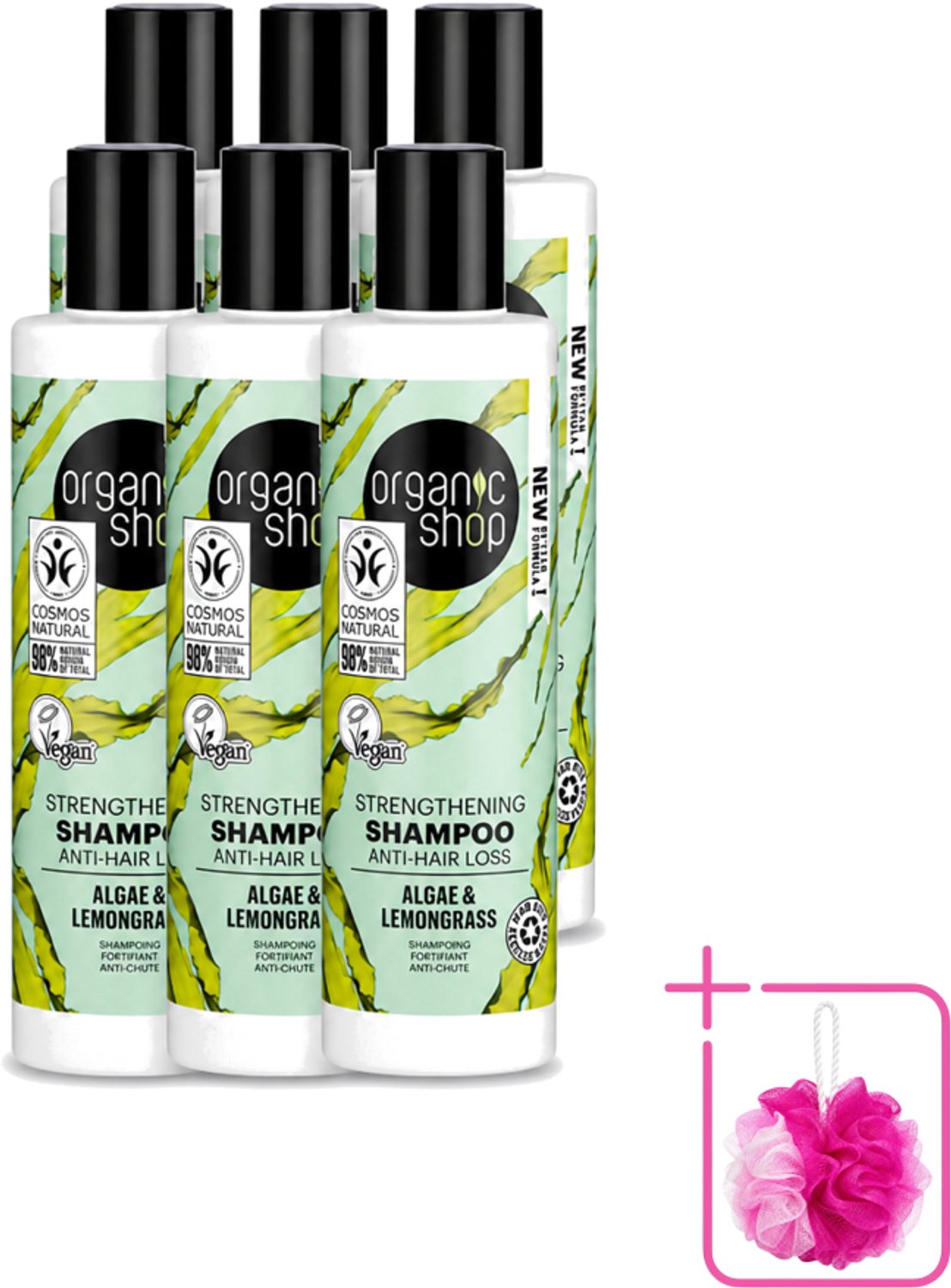 6 x Organic Shop - Algae & Lemongrass Strengthening Shampoo - Versterkend en Herstellend - 280 ml - Bulkverpakking - Haarversterking - Douchemop - Haaruitval