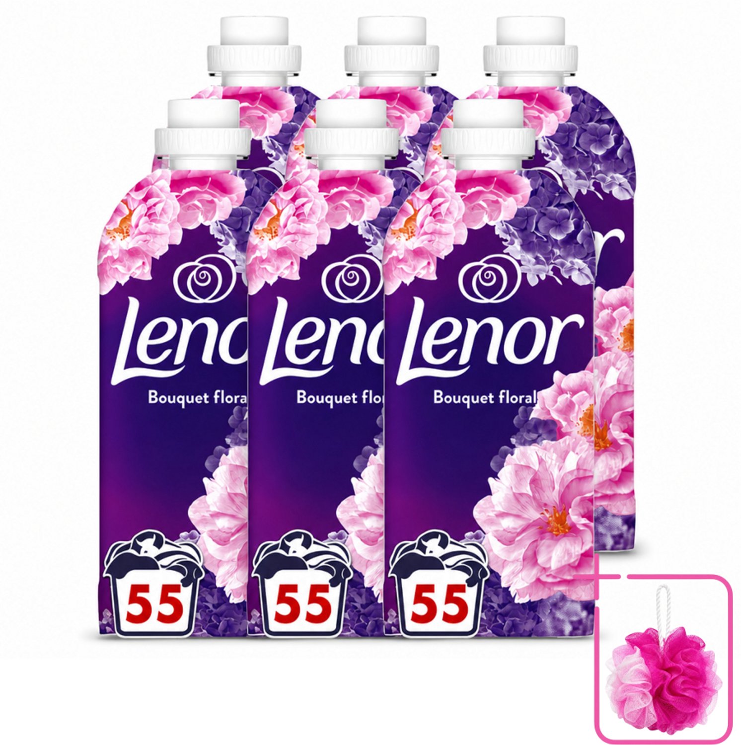 6 x Lenor - Wasverzachter - Bloemenboeket - Fris & Zacht - 55 Wasbeurten - Bulkverpakking - Wasverzachter bloemen - Douchemop - Frisse geur