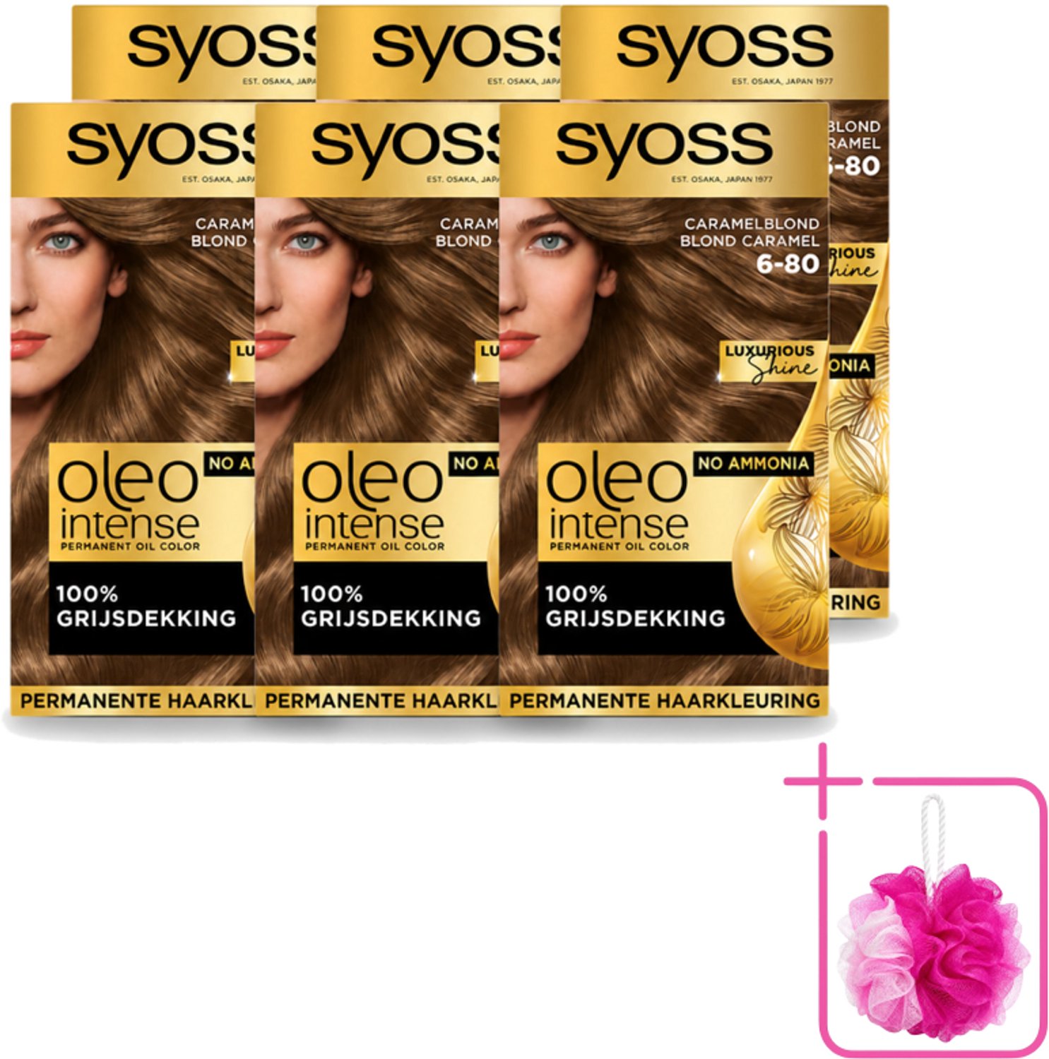 6 x SYOSS - Oleo Intense 6-80 - Haarverf - Permanente Haarkleuring - Caramelblond - Langdurige Kleur - Bulkverpakking - Haarkleur - Douchemop - Caramelblond