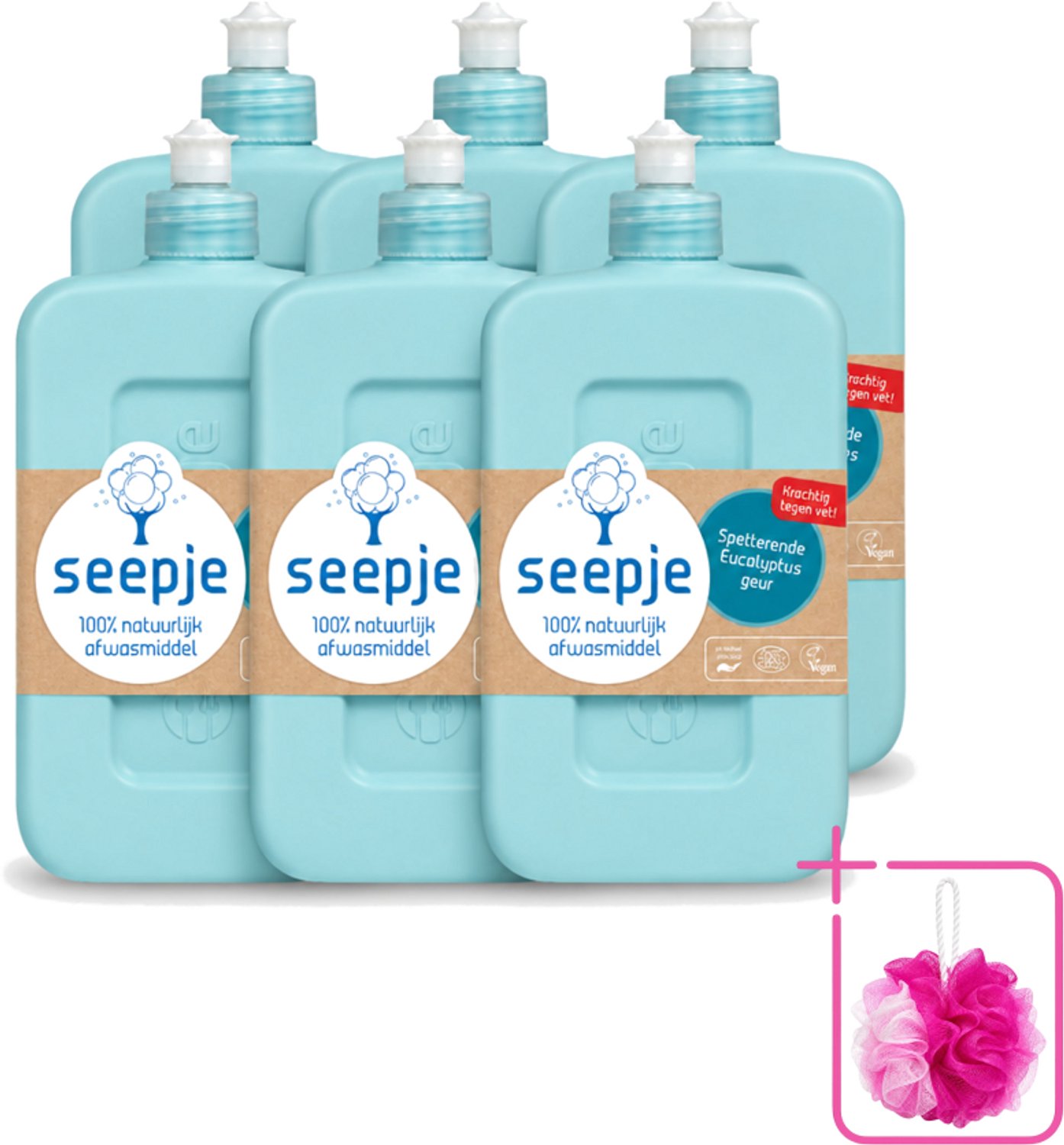 6 x Seepje - Afwasmiddel - Verfrissend & Zacht voor de Handen - Spetterende Eucalyptus - 500 ml - Bulkverpakking - Afwasmiddel - Douchemop - Eucalyptus
