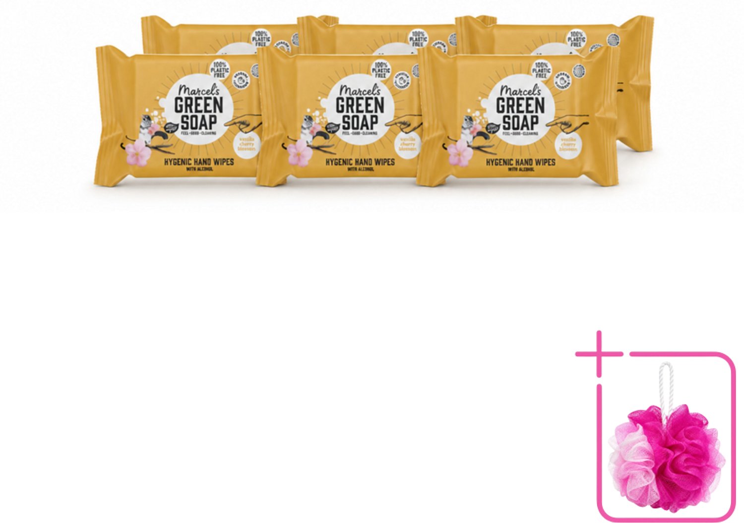 6 x Marcel's Green Soap - Hand doekjes - Vanille & Cherry Blossom - Mild & handig - 15 Doekjes - Bulkverpakking - Handdoekjes - Douchemop - Handdoek