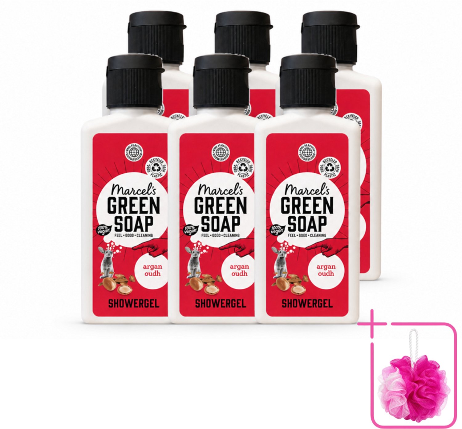 6 x Marcel's Green Soap - Douchegel - Argan & Oudh Mini - Krachtige werking - 100 ml - Bulkverpakking - Douchegel - Douchemop - Argan en oudh