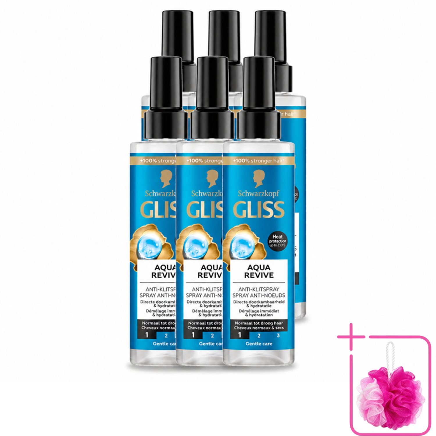 6 x Gliss - Anti-Klit Spray Aqua Revive - Voor Hydraterend en Makkelijk Doorkambaar Haar - 200 ml - Bulkverpakking - Hydraterende spray - Douchemop - Droog haar