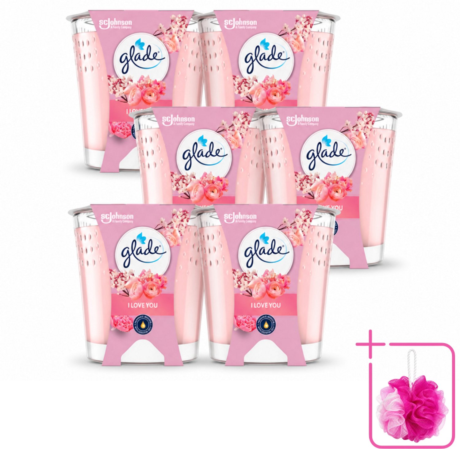 6 x Glade - Geurkaars I Love You - 100% Raapzaadwas & Vegan - 112 g - Bulkverpakking - Geurkaars - Douchemop - Vegan
