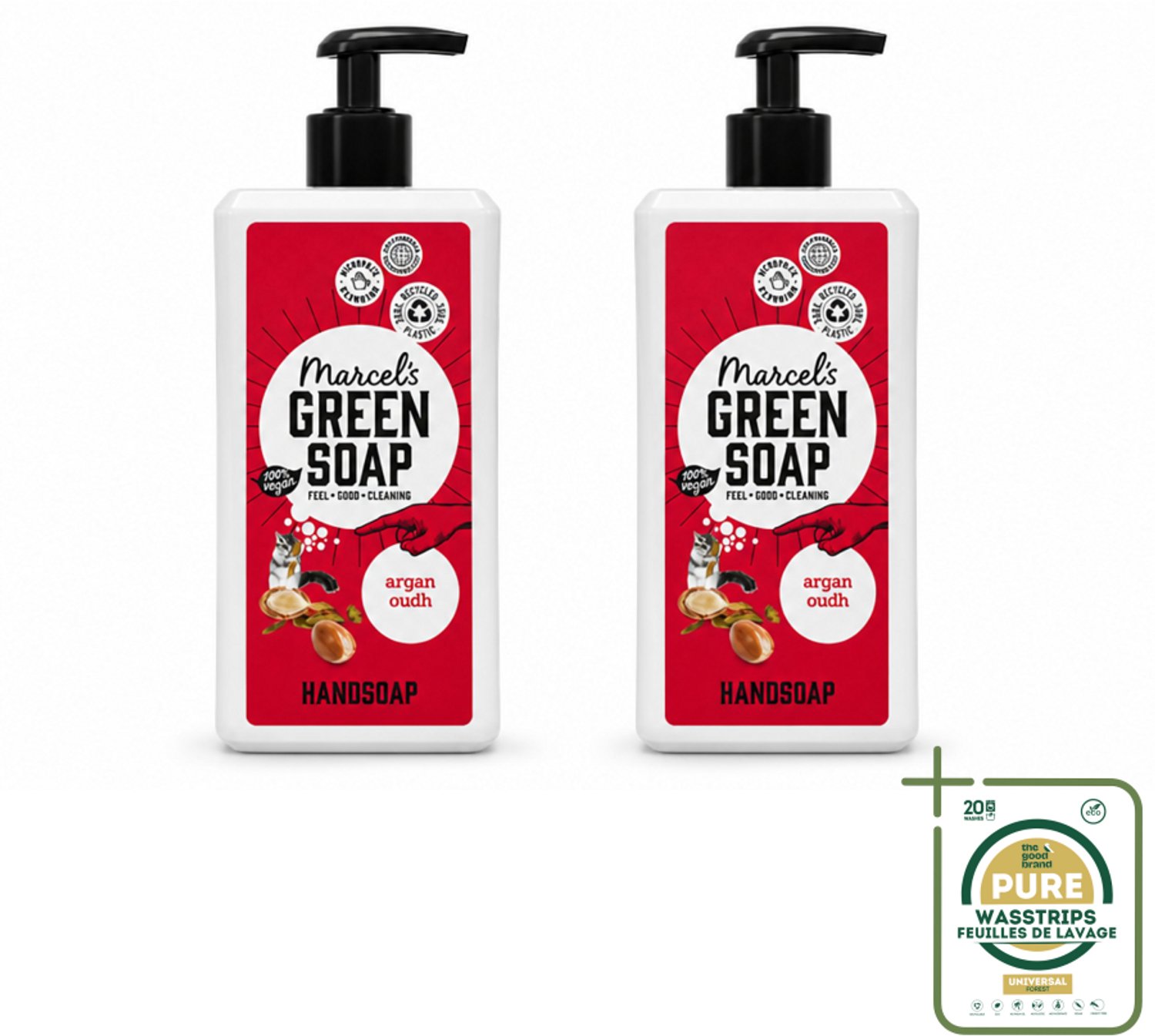 2 x Marcel's Green Soap - Handzeep Argan & Oudh - Plantaardig & duurzaam - 500 ml - Wasstrips - Handzeep Argan Oudh - Natuurlijke Handzeep - Duurzame Handzeep - Arganolie Handzeep - Oudh Handzeep