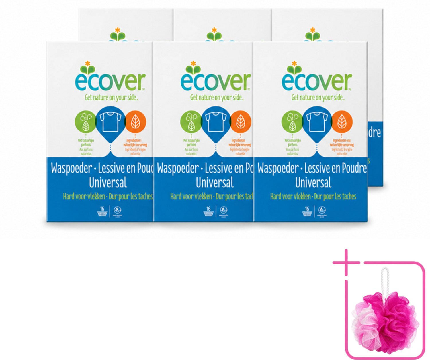 6 x Ecover - Waspoeder Universal - Voor witte & bonte was - 1,2 kg - Bulkverpakking - Waspoeder - Douchemop - Was