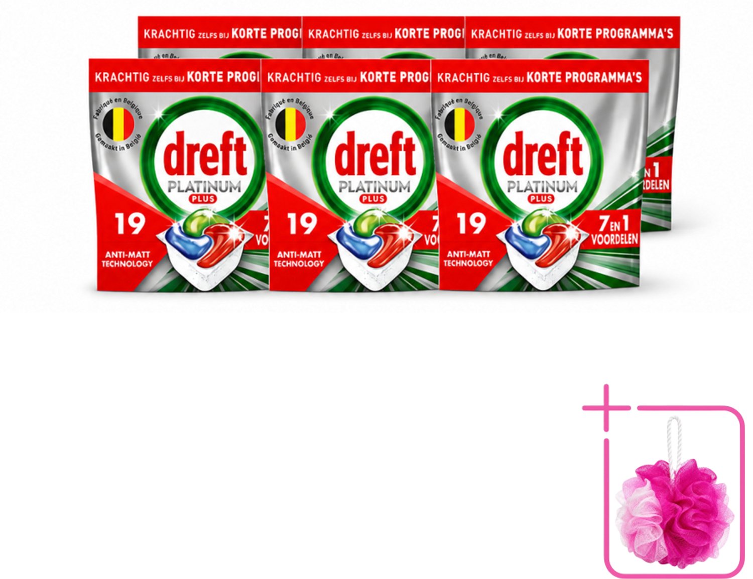 6 x Dreft - Vaatwastabletten - Platinum Plus All-in-One - Krachtige reiniging - 19 Tabletten - Bulkverpakking - Vaatwassen - Glans herstellen