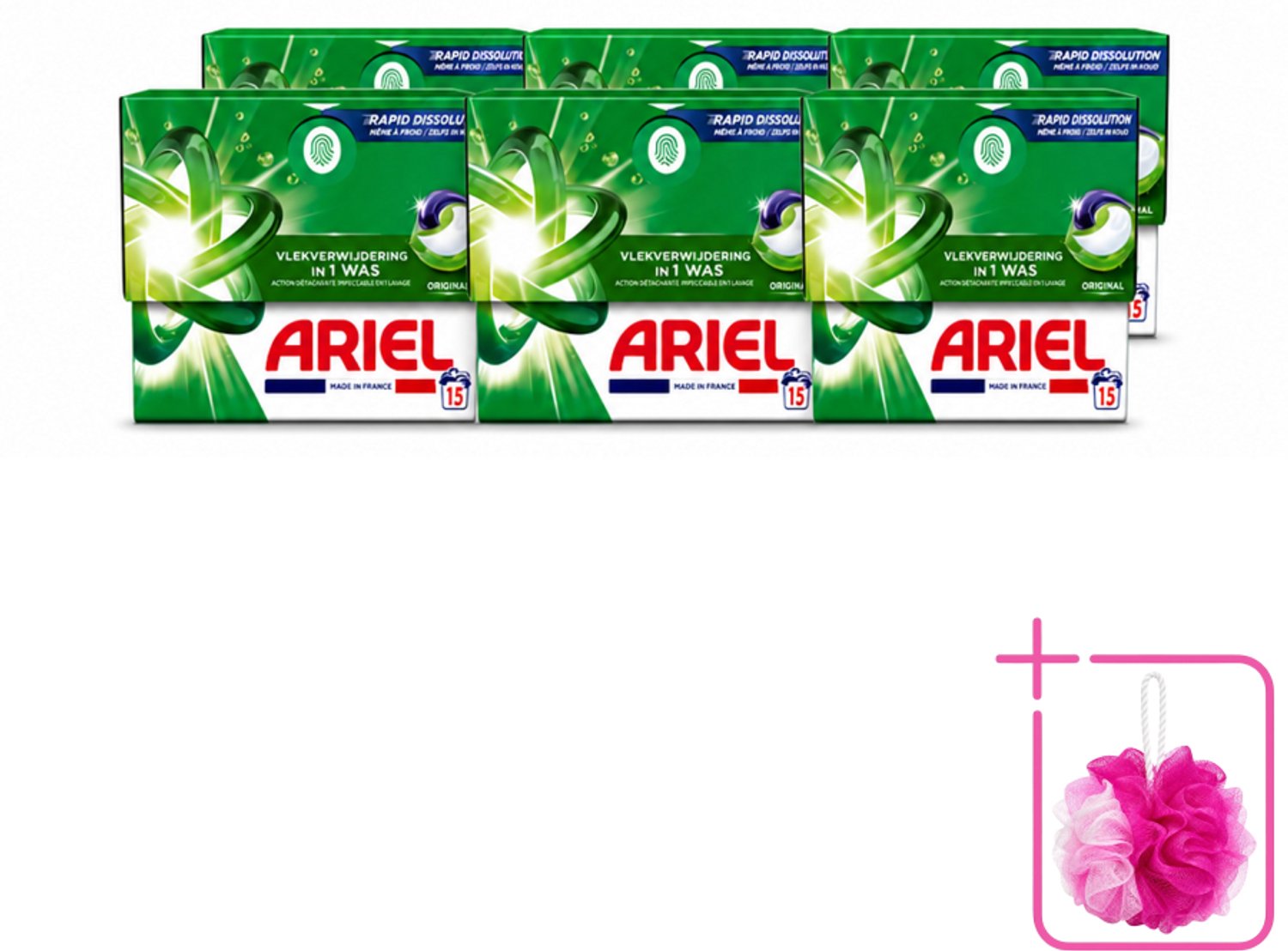 6 x Ariel - 3in1 Wasmiddel Pods - Original - 15 Pods - Bulkverpakking - Wasmiddel pod - Douchemop - Wasmiddel voor koude was