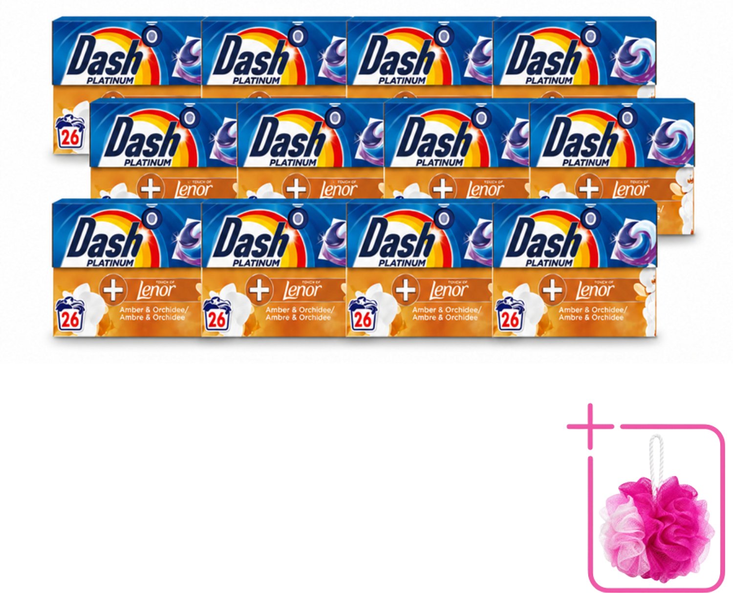 12 x Dash – Wasmiddelcapsules – 4in1 Pods Amber & Orchidee – 26 capsules - Bulkverpakking - Wasmiddel - Douchemop - Waspod