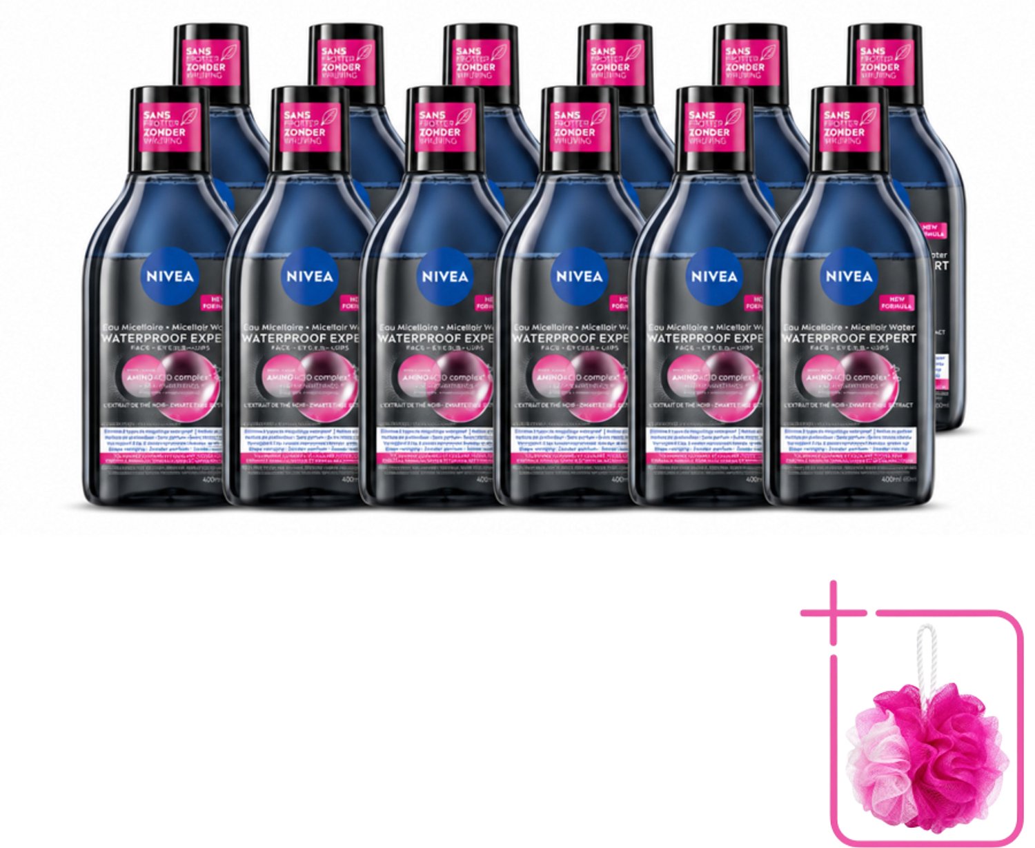 12 x NIVEA – Micellair Reinigingswater – Waterproof Expert – 400 ml - Bulkverpakking - Reiniging make-up - Douchemop - Make-up verwijderen