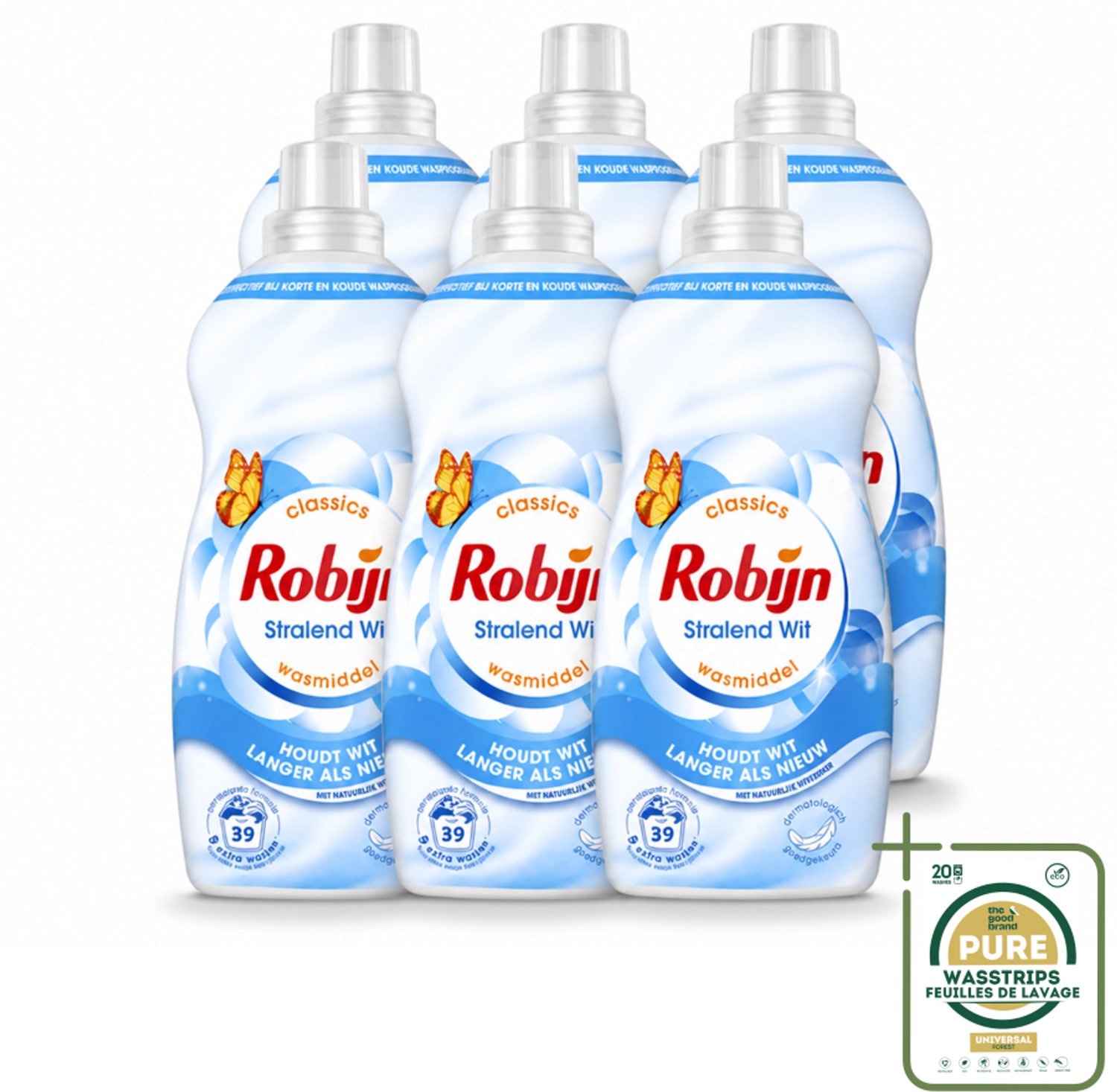 6 x Robijn – Vloeibaar Wasmiddel – Klein & Krachtig Stralend Wit – 1,19 L - Wasstrips - Wit Wasmiddel - Wit En Licht Was - Koud Wasmiddel - Korte Wasbeurten - Wasmiddel Voor Wit