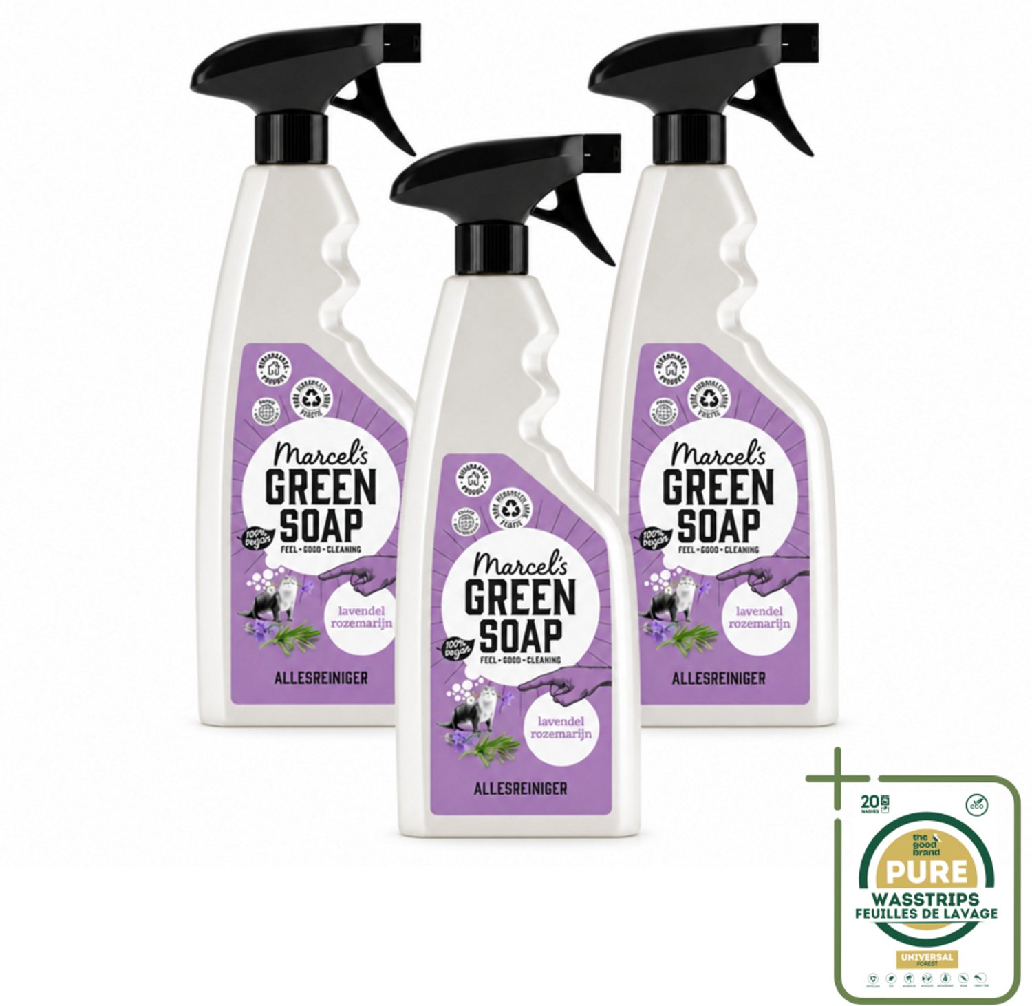 3 x Marcel’s Green Soap – Allesreiniger Spray – Lavendel & Rozemarijn – 500 ml - Wasstrips - Allesreiniger Spray - Natuurlijke Reiniger - Plantaardige Zeep - Vet En Vuil Verwijderen - Tafel Reinigen