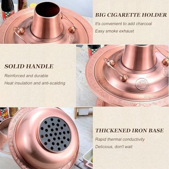 Vintage Shabu-Pot, Houtskool-Hotpot, Roestvrijstalen Shabu-Pot, Kookgerei Voor Buiten, 34 Cm Gouden Soeppan Voor Thuis-Hotpot, Chinese Houtskoolkachel, Perfect Voor Fam,Silver-32cm — afbeelding 5
