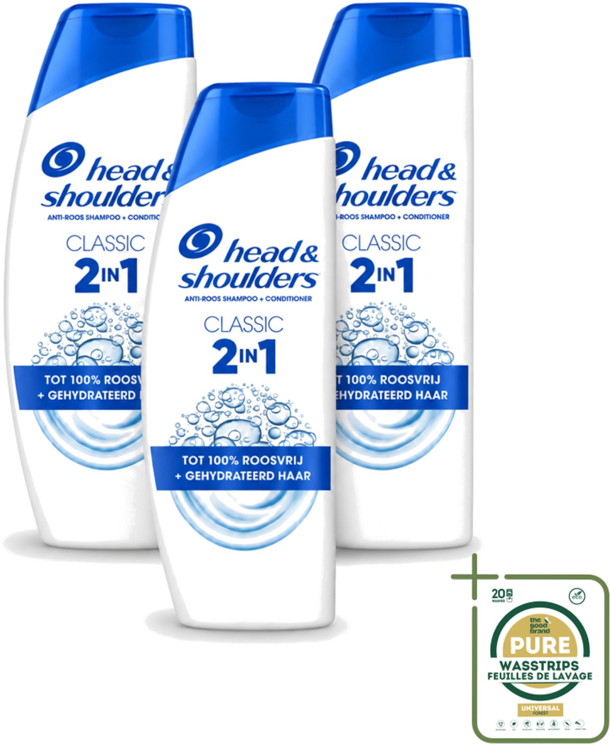 3 x Head & Shoulders – 2-in-1 – Classic – 625 ml - Wasstrips - Anti-roos Shampoo - 2-in-1 Shampoo - Shampoo Tegen Roos - Hoofd En Schouders - Haar Verzorging