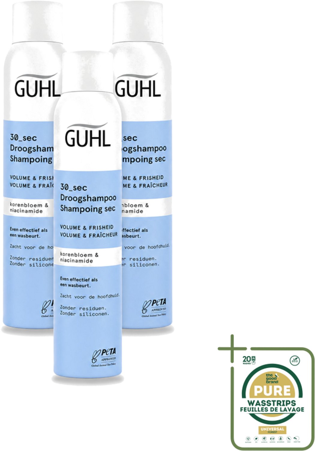 3 x Guhl – Droogshampoo – Volume & Frisheid 30 sec – 200 ml - Wasstrips - Droogshampoo - Haar Volume - Haar Frisheid - Haar Reiniging - Haar Verfrissend
