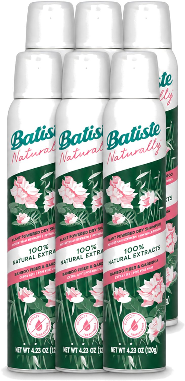 6 x Batiste - Naturally Bamboo Fibre & Gardenia - Droogshampoo - Versterkt en Verfrist - 100% Natuurlijk - 200ml - Voordeelverpakking - 6 stuks