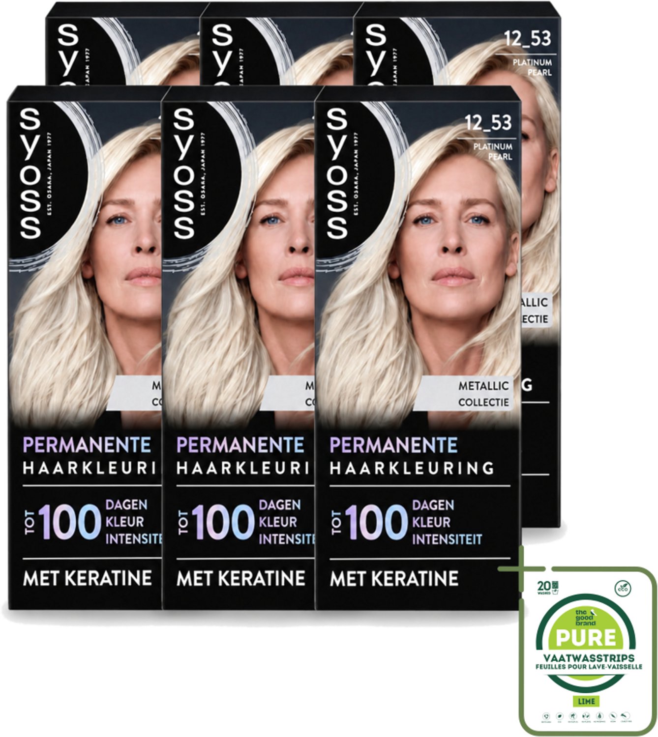 6 x SYOSS - Coloration 12-53 Platinum Pearl - Haarverf - Grijsdekking - Vermindert Haarbreuk - Grootverpakking - Vaatwasstrips - Haarkleur - Grijsdekking - Permanente Haarkleur - Keratine - Haarmasker