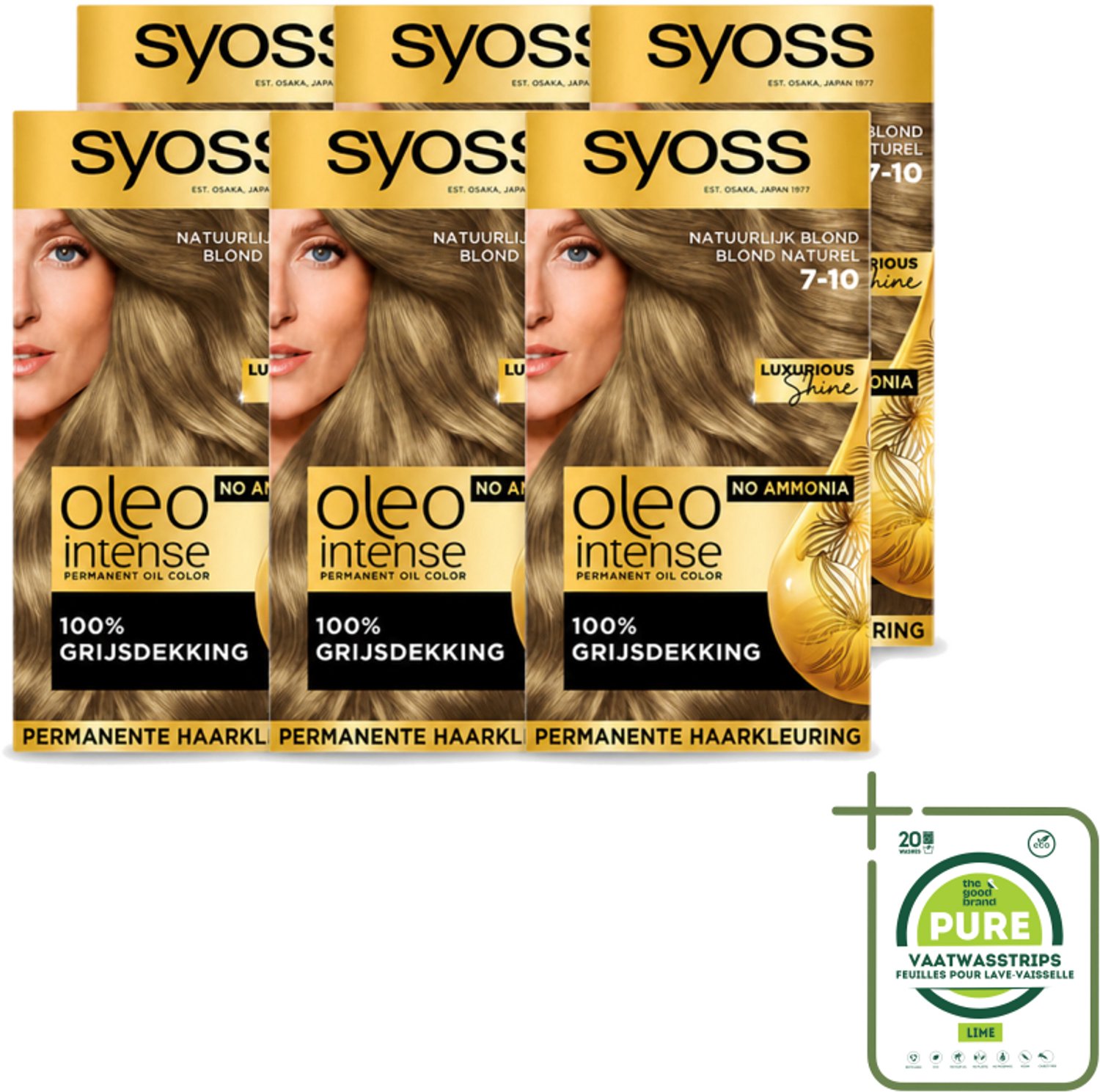 6 x SYOSS - Oleo Intense 7-10 - Haarverf - Permanente Haarkleuring - Natuurlijk blond - Langdurige Kleur - Grootverpakking - Vaatwasstrips - Natuurlijk Blond - Permanente Haarkleuring - Zonder Ammoniak - Grijsdekking - Haarkleur