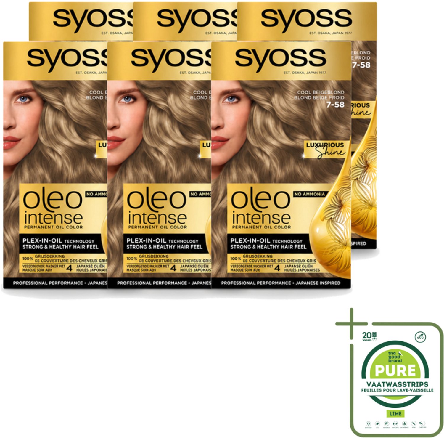 6 x SYOSS - Oleo Intense 7-58 Cool Beige Blond - Haarverf - Zonder Ammoniak - Grijsdekking - Langdurige Kleur - Grootverpakking - Haarkleuring Zonder Ammoniak - Olijfkleur - Grijsdekking - Haarverzorging - Haarverzorging Zonder Ammoniak