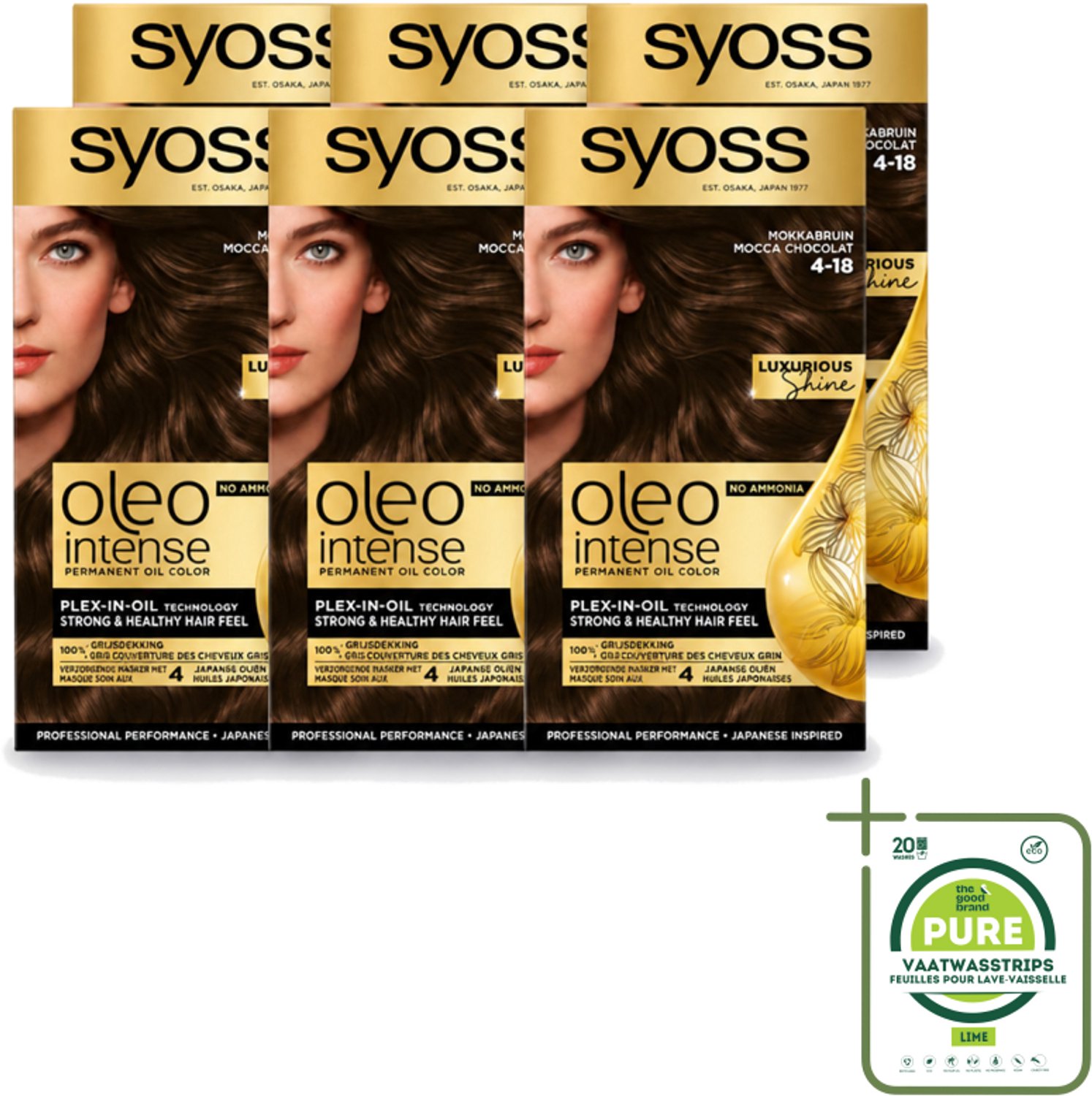 6 x SYOSS - Oleo Intense 4-18 - Haarverf - Permanente Haarkleuring - Mokkabruin - Langdurige Kleur - Grootverpakking - Vaatwasstrips - Haarkleur - Haarkleuring - Mokkabruin - Haarverzorging - Haarverzorging Zonder Ammoniak