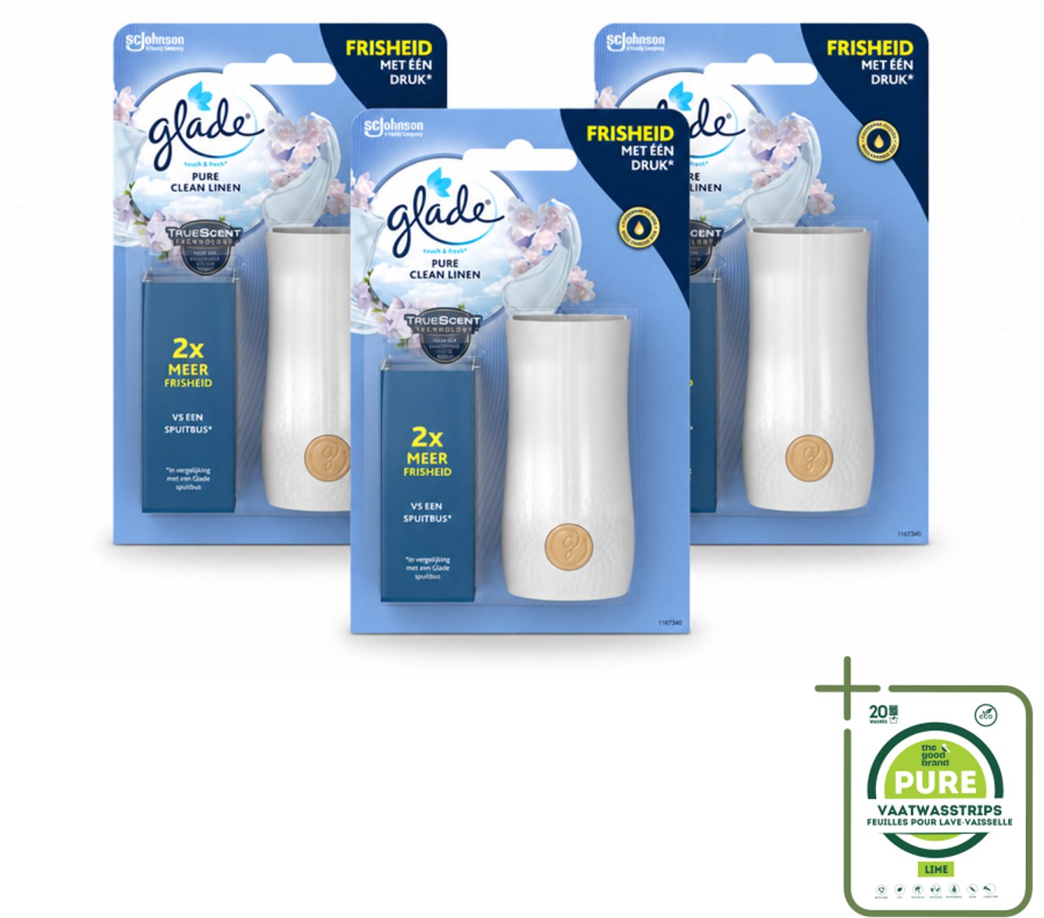 3 x Glade - Houder Touch & Fresh - Pure Clean Linen - 10 ml - Grootverpakking - Frisse Geur - Linnengoed - Touch & Fresh - Geurverspreiding - Ruimte Verfrissen