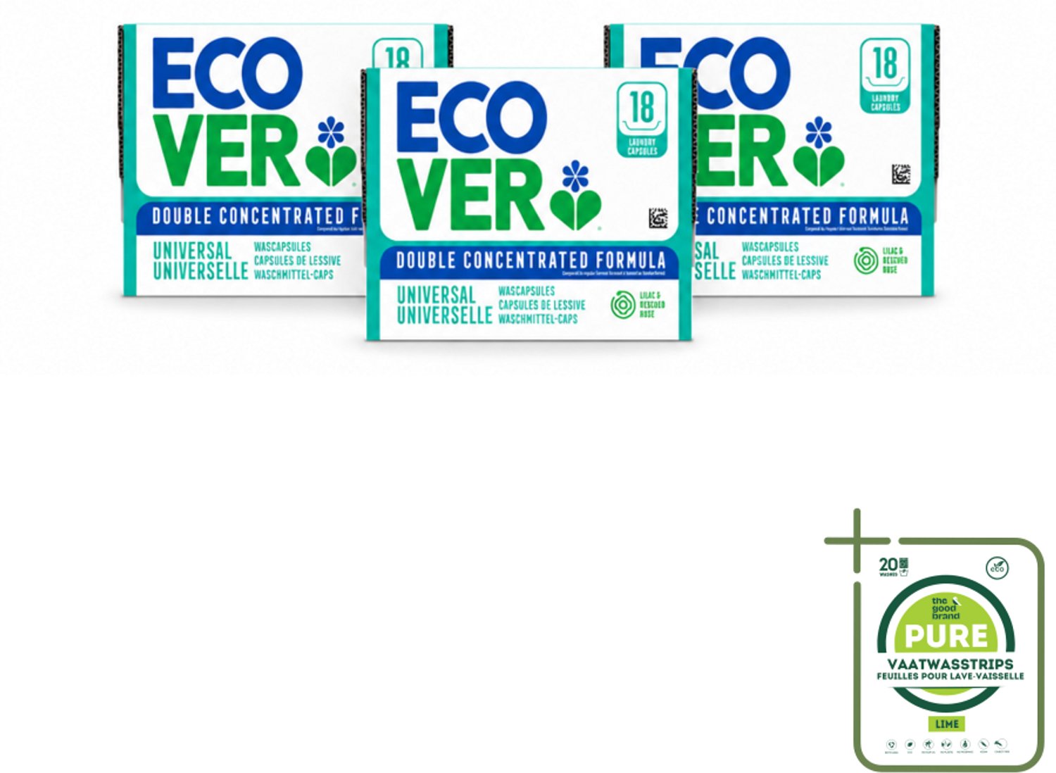 3 x Ecover - Wascapsules - Universal - Lilac & Rescued Rose - 18 Capsules - Grootverpakking - Vaatwasstrips - Wascapsules - Wasmiddel - Reiniging - Kleding Reinigen - Kleuren Herstellen