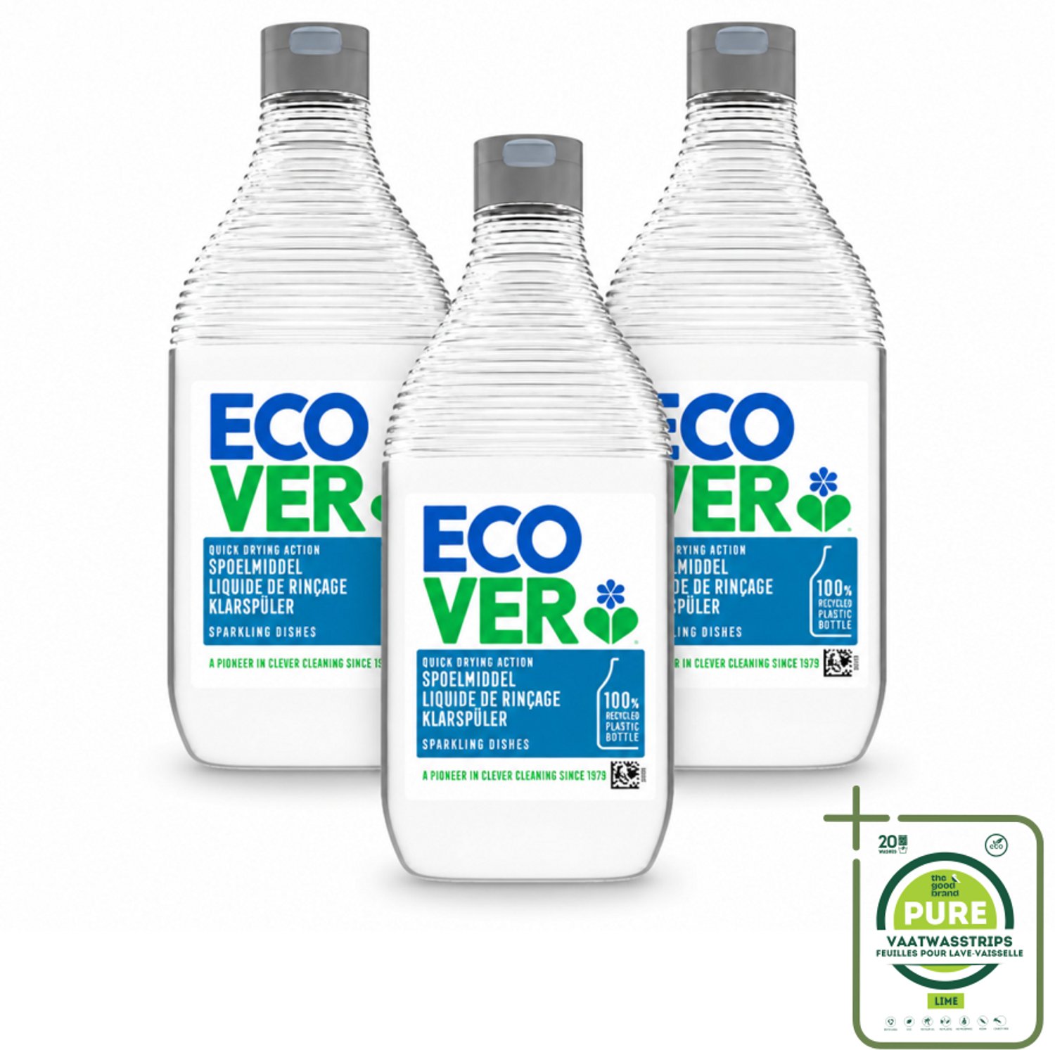 3 x Ecover - Spoelmiddel - 450 ml - Grootverpakking - Vaatwasstrips - Spoelmiddel - Vaatwas - Glanzende Vaat - Streepvrij - Kalkaanslag