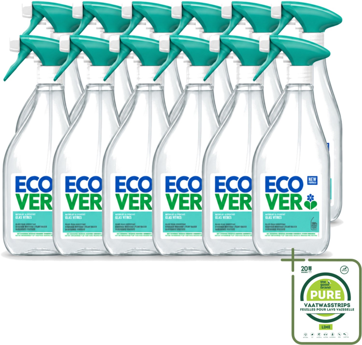 12 x Ecover - Glasreiniger Spray - 500 ml - Grootverpakking - Vaatwasstrips - Glas Reinigen - Glas Reiniger - Glas Schoonmaken - Glas Spiegel Reinigen - Plantaardige Reiniger