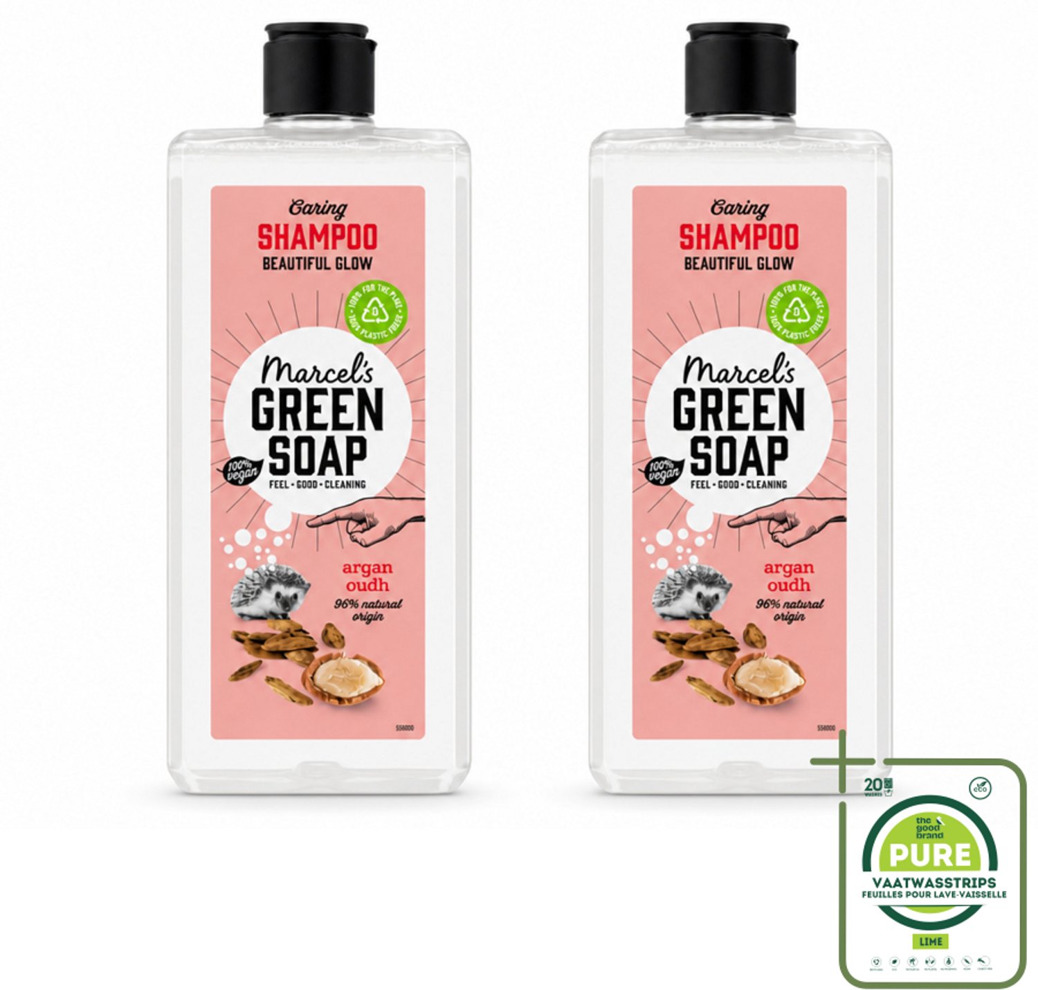 2 x Marcel's Green Soap - Shampoo - Argan & Oudh - Versterkt & verzorgt - 300 ml - Grootverpakking - Vaatwasstrips - Haarverzorging - Natuurlijke Shampoo - Arganolie - Oudh Geur - Vegan Shampoo