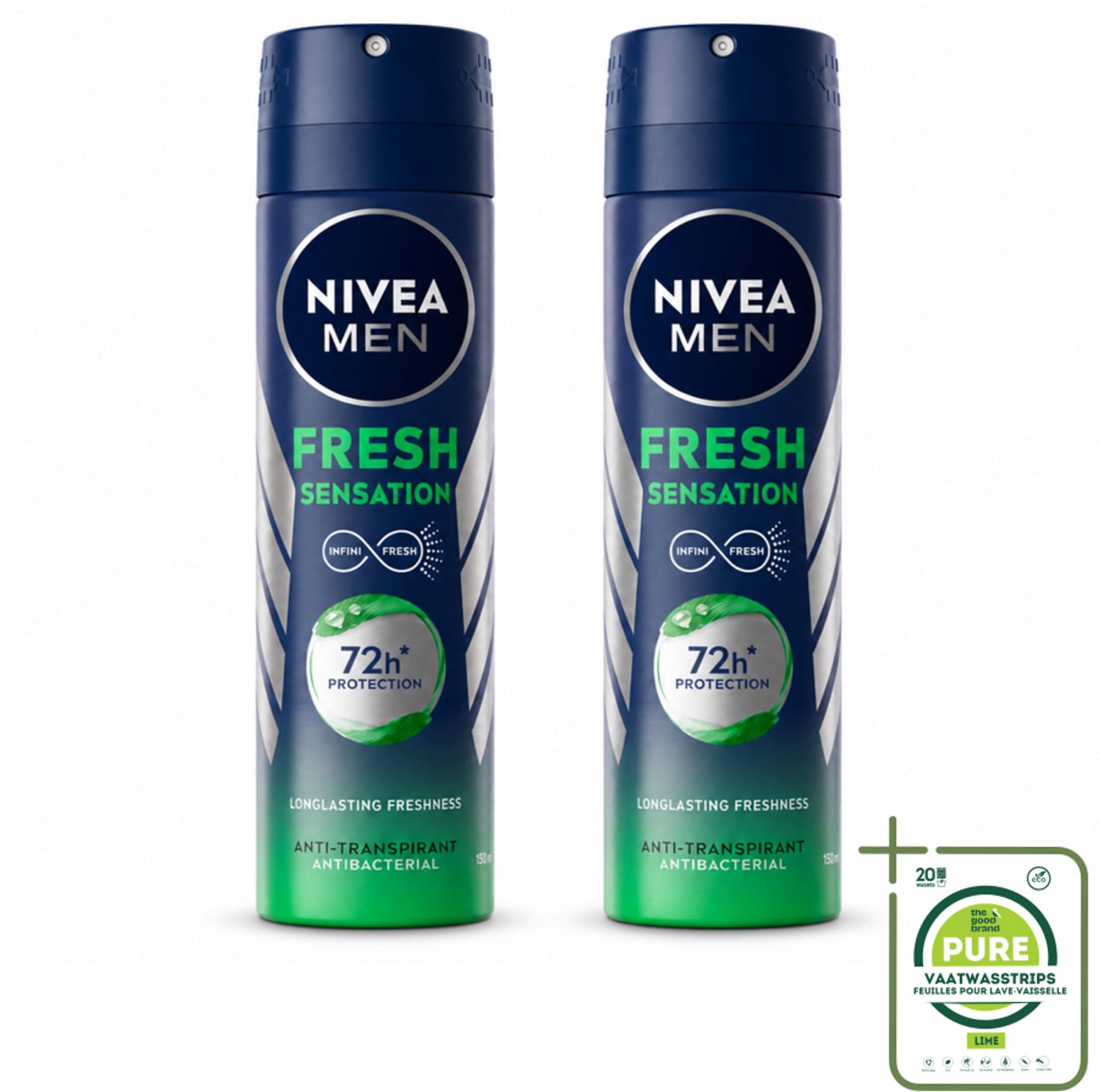 2 x NIVEA MEN - Deodorant Spray - Fresh Sensation - 150 ml - Grootverpakking - Anti-transpirant Spray - Zweetgeur Bestrijding - Frisse Geur - Huidvriendelijk - 72 Uur Bescherming