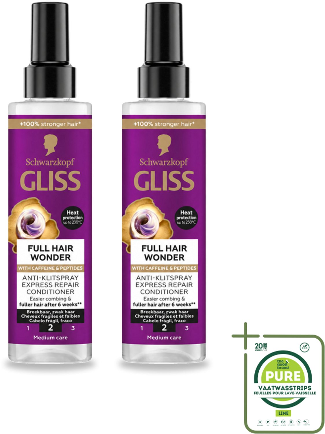 2 x Gliss - Anti-Klit Spray Full Hair Wonder - Voor Voller en Sterker Haar - 200 ml - Grootverpakking - Haarkleur - Haarkleur - Haarverlies - Haarversterking - Klitvrij Haar