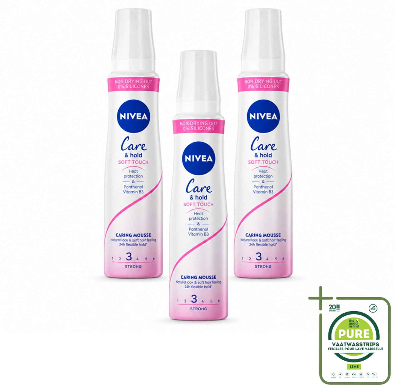 3 x NIVEA - Haarschuim - Verzorging & Stevigheid Zachte Aanzet - 24 Uur Lang Bescherming - 250 ml - Grootverpakking - Haarmousse - Verzorging - Volume - Natuurlijke Fixatie - Panthenol