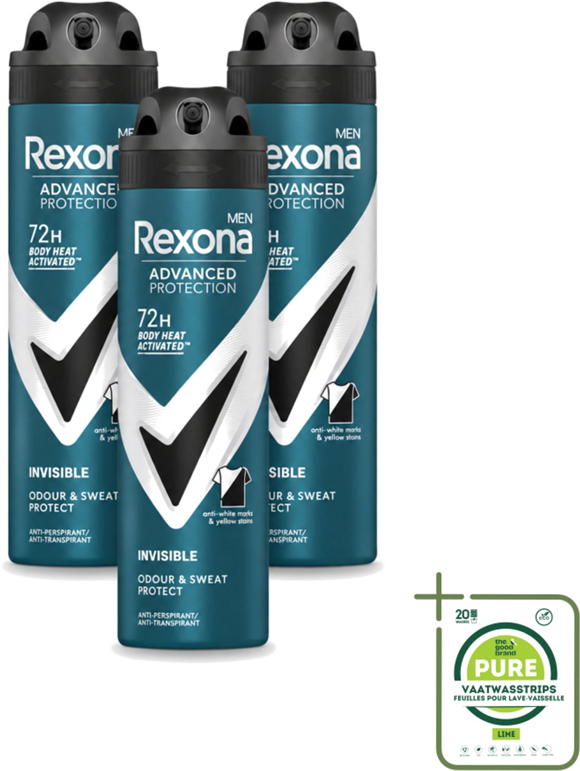 3 x Rexona Men - Deodorant Spray - Advanced Protection Invisible - Langdurige Frisheid - 150 ml - Grootverpakking - Anti-transpiratie - Zweet - Geur - Vlekken - Strepen
