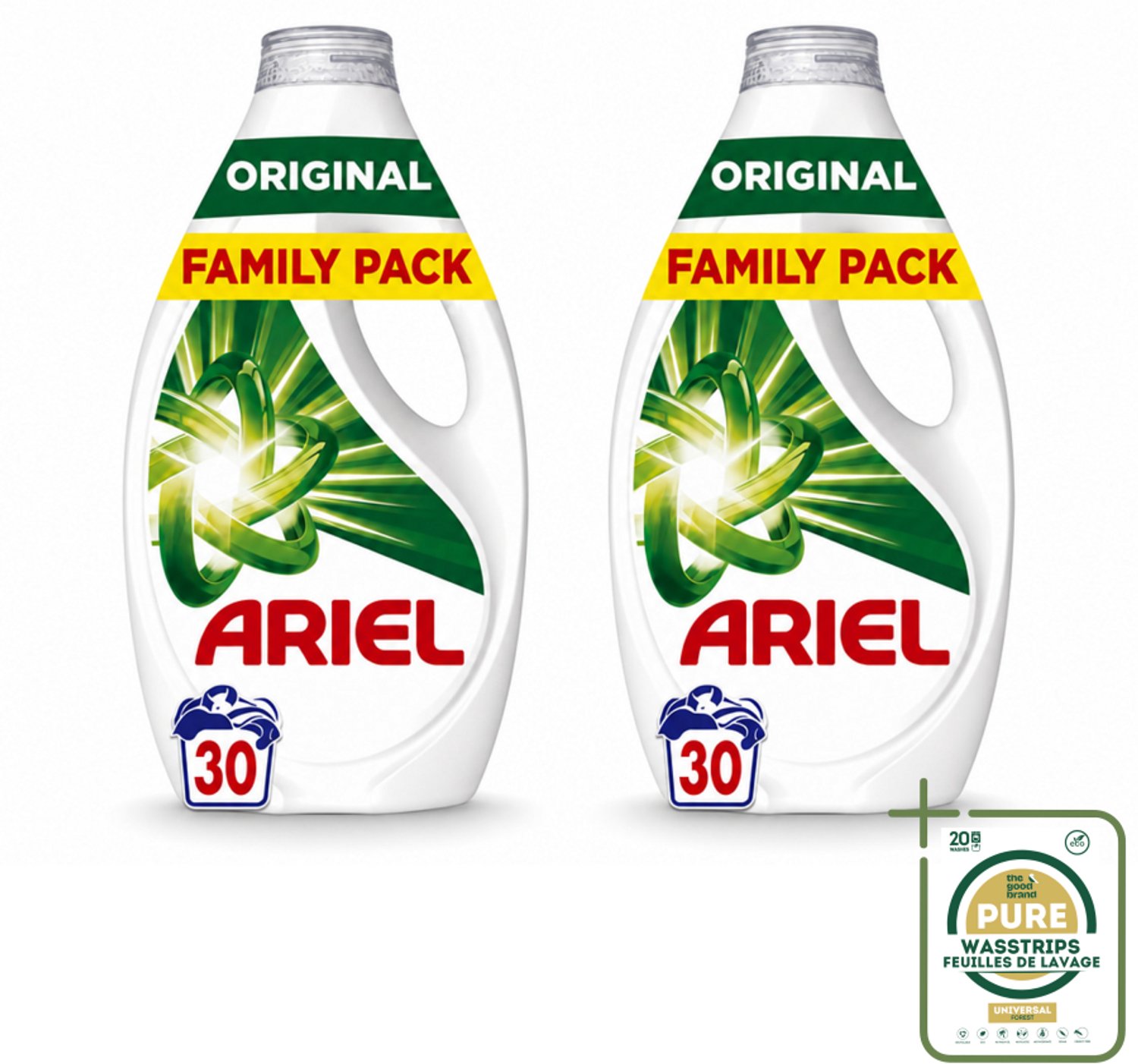2 x Ariel - Vloeibaar Wasmiddel - Original - 30 Wasbeurten - 1350 ml - Wasstrips - Vloeibaar Wasmiddel - Ariel - Wasmiddel Voor Koud Wassen - Vlekverwijdering - Frisse Geur