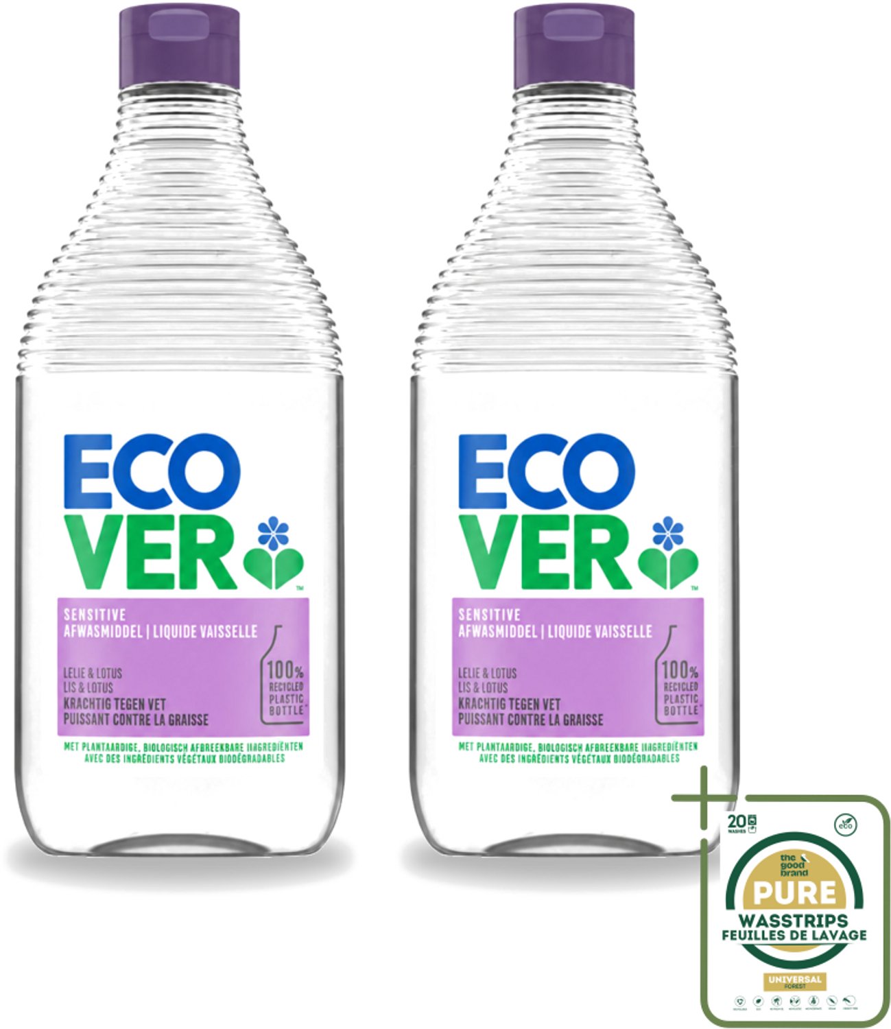 2 x Ecover - Afwasmiddel - Lelie & Lotus - 450 ml - Wasstrips - Ecover Afwasmiddel - Natuurlijk Afwasmiddel - Plantaardig Afwasmiddel - Afwasmiddel Lelie En Lotus - Afwasmiddel Voor Vaat