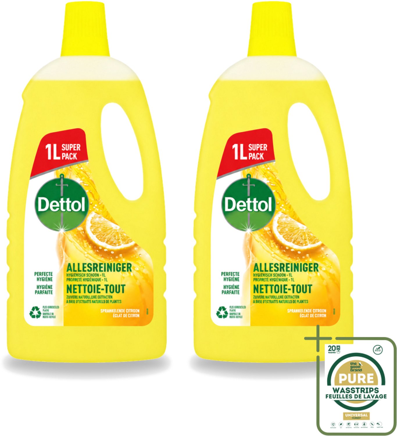 2 x Dettol - Allesreiniger - Citroen - Hygiënisch Schoon - 1 liter - Allesreiniger Citroen - Hygiëne - Schoonmaak - Geur - Vloer