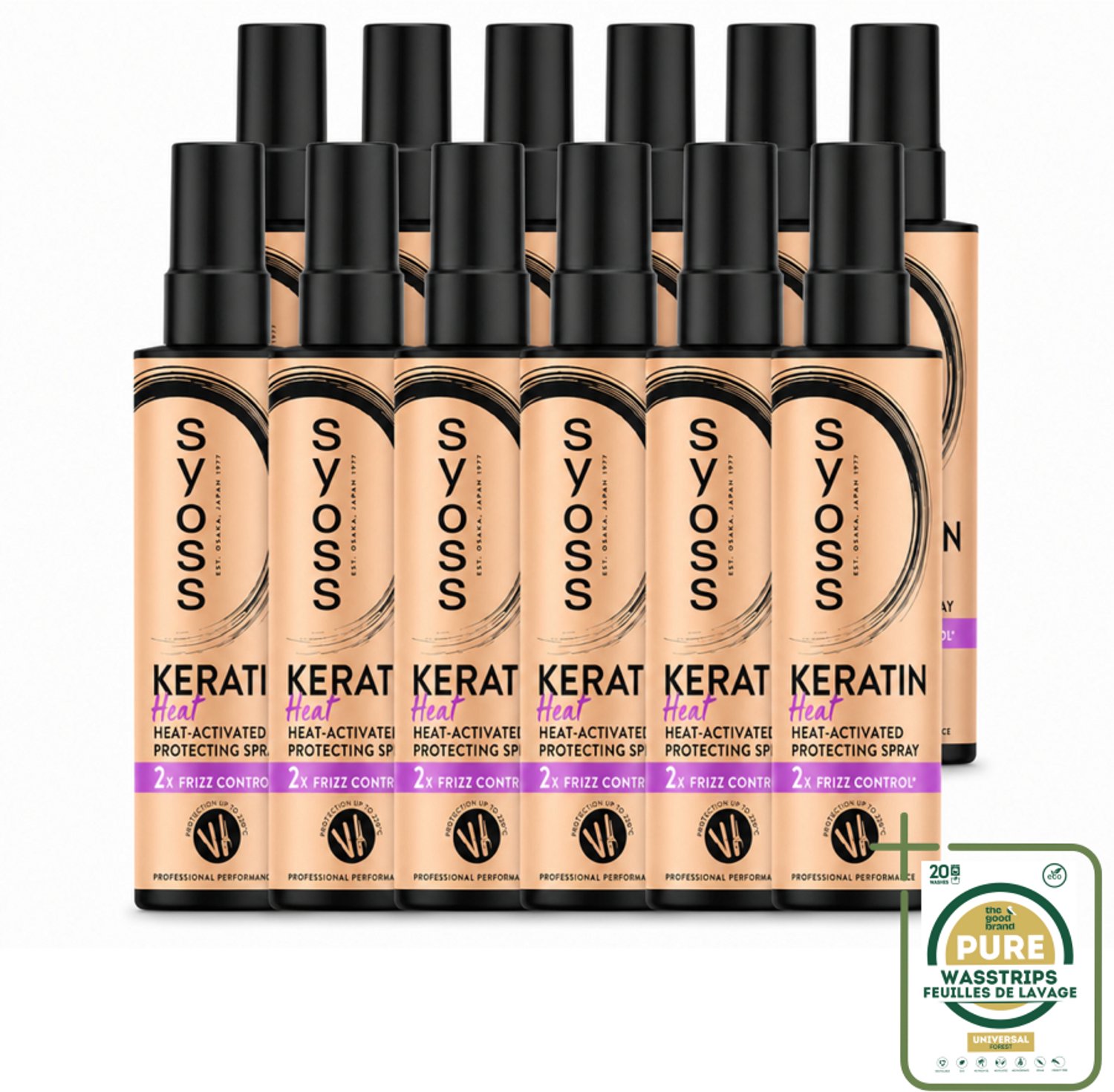 12 x Syoss - Keratin - Heatprotection Spray - Tot 220°C Bescherming - 200 ml - Wasstrips - Hittebeschermend Haar Spray - Keratine Spray - Haar Bescherming Tegen Hitte - Haar Styling Spray - Pluiscontrole Spray