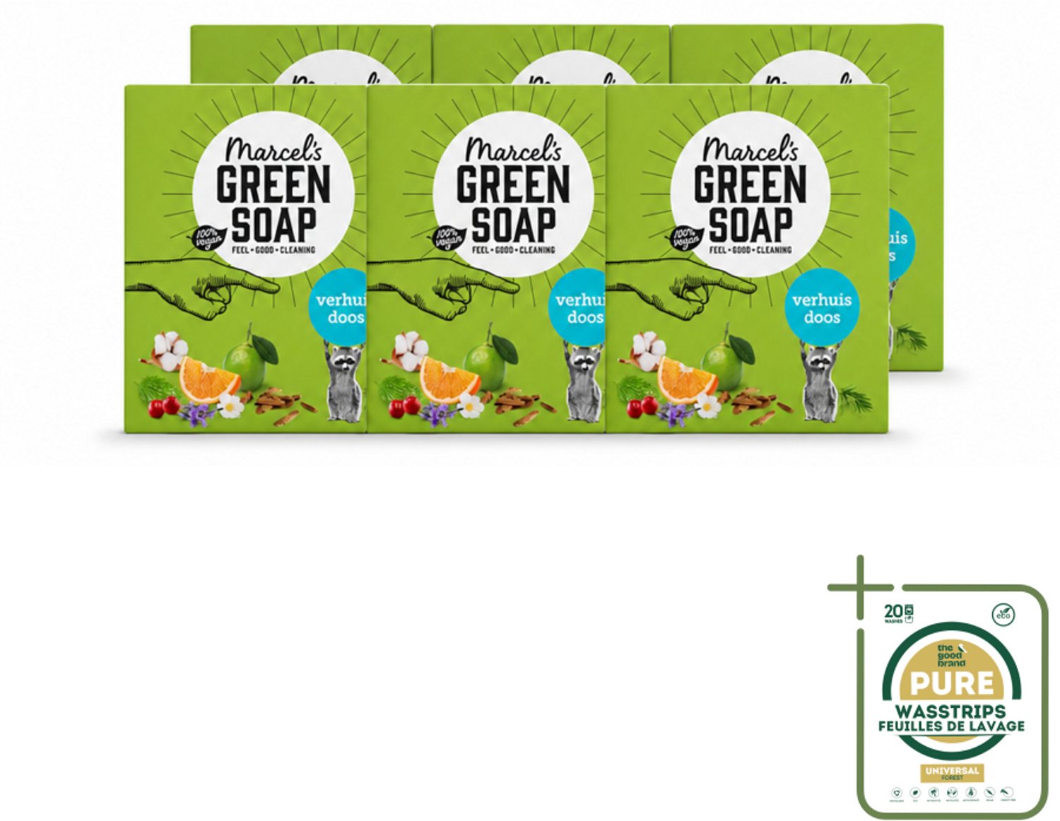 6 x Marcel's Green Soap - Verhuisdoos - Duurzaam Schoonmaken - Natuurlijke verzorging - 8 Zeepjes - Wasstrips - Verhuisdoos - Duurzaam Schoonmaken - Natuurlijke Reiniging - Schoonmaken - Milieuvriendelijk