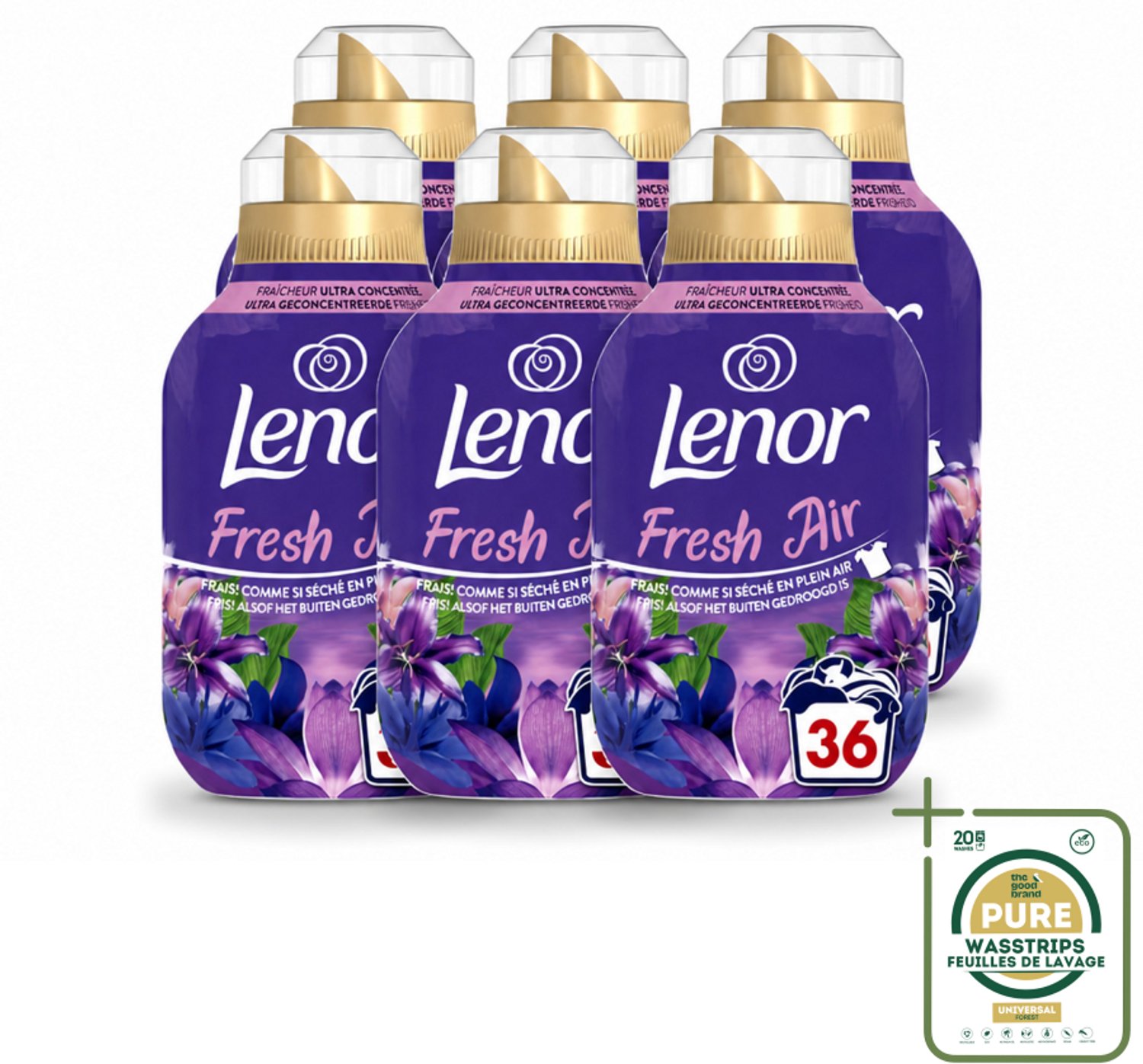 6 x Lenor - Wasverzachter - Fresh Air Maneschijn - Ultra Geconcentreerd - 36 Wasbeurten - Wasstrips - Wasverzachter - Wasverzachter Maneschijn - Frisheid Van Buiten - Wasverzachter Fris - Wasverzachter Warm