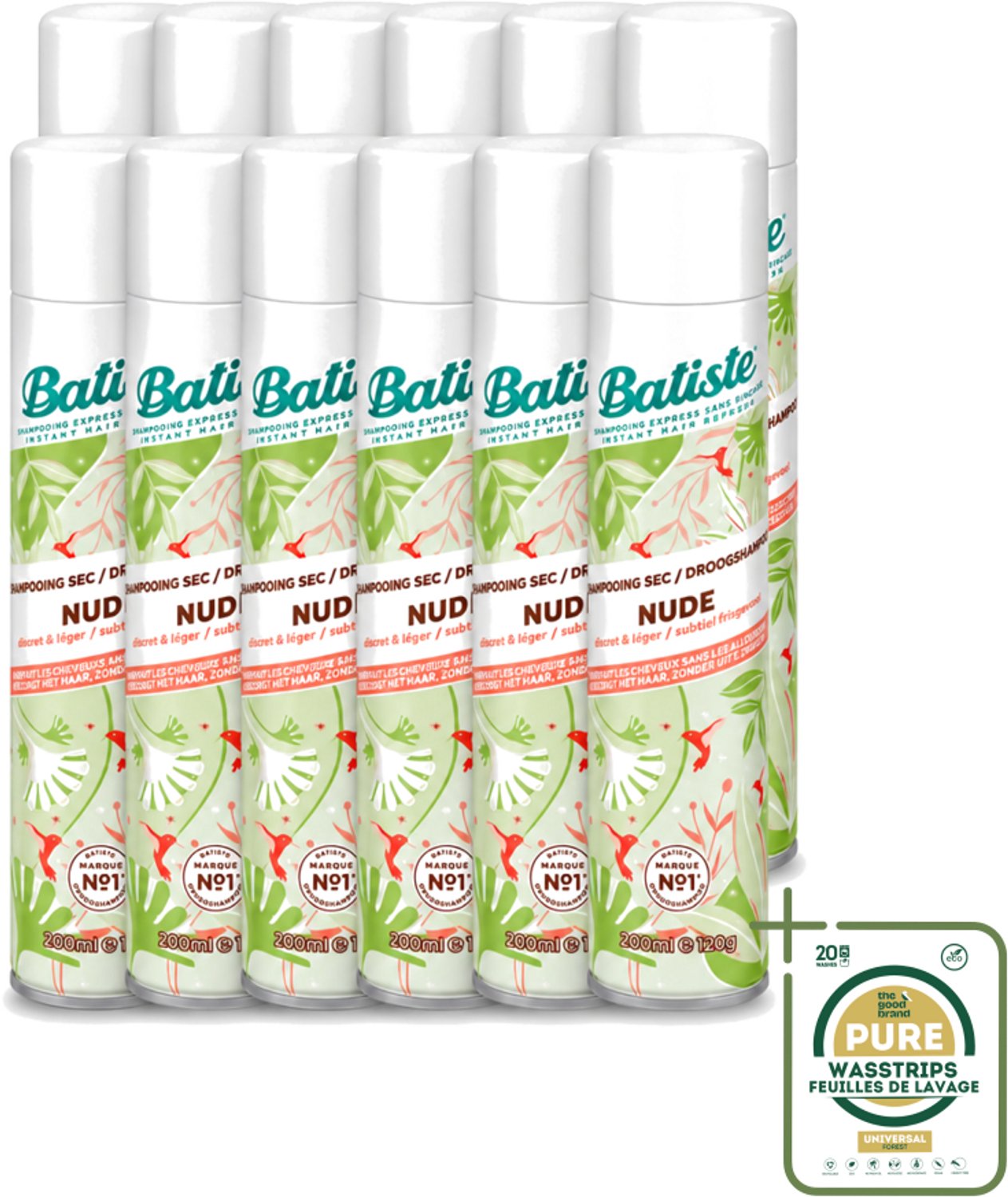 12 x Batiste - Nude - Droogshampoo - Frisse Look - Volume en Textuur - 200ml - Wasstrips - Droogshampoo - Fris Haar - Droog Haar - Vet Haar - Haartype