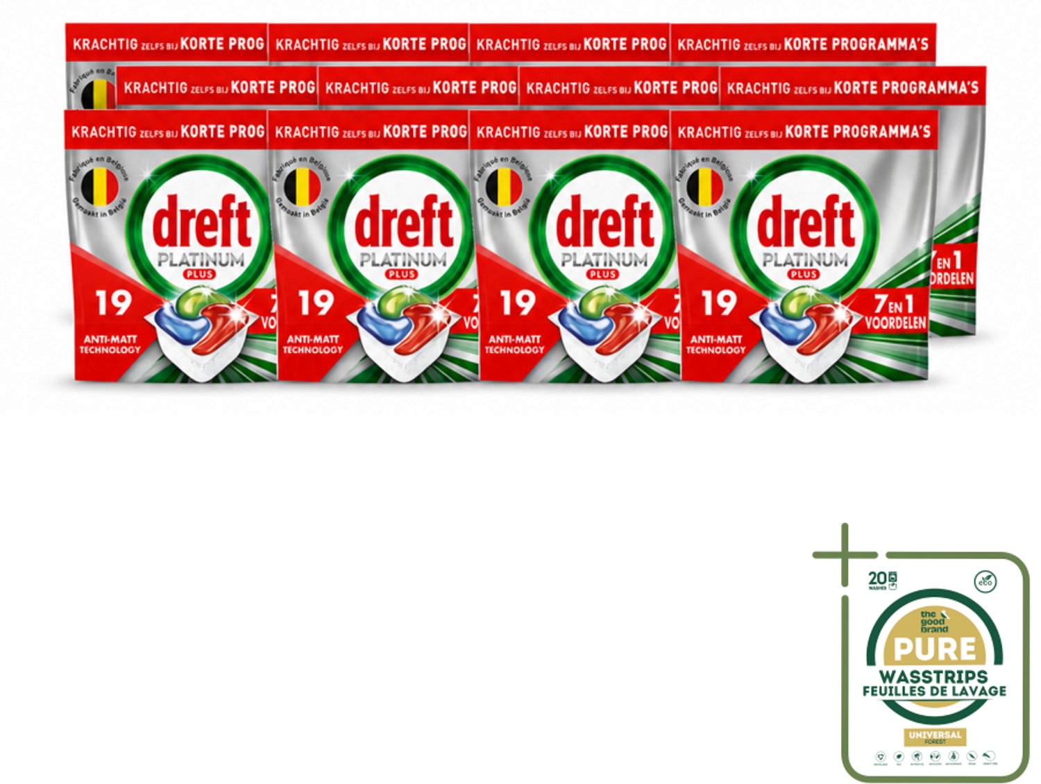 12 x Dreft - Vaatwastabletten - Platinum Plus All-in-One - Krachtige reiniging - 19 Tabletten - Vaatwasmiddel - Glans Herstellen - Vaat Reinigen - Vaatwasmiddel Tablet - Vaatwasmiddel Korte Cyclus