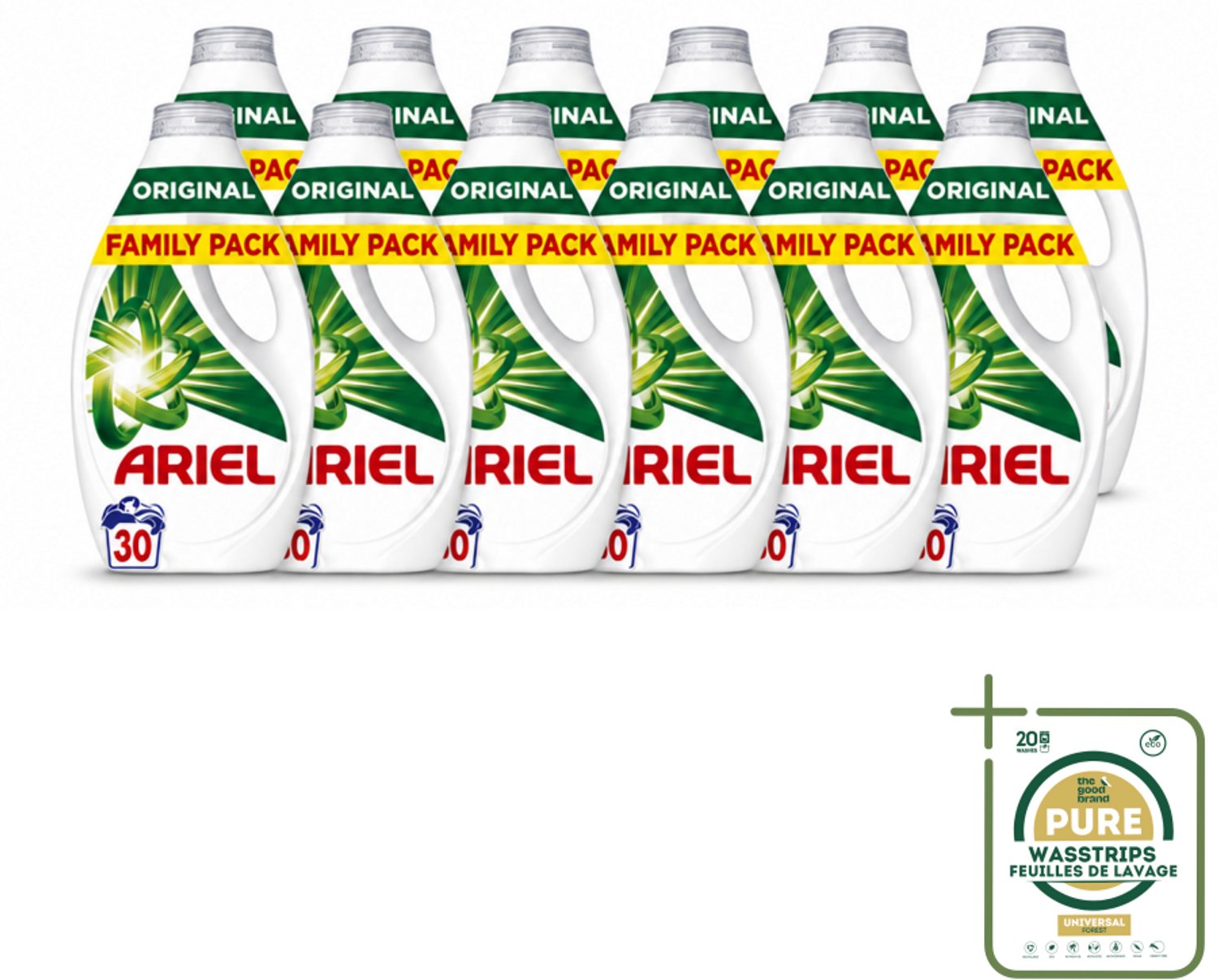 12 x Ariel - Vloeibaar Wasmiddel - Original - 30 Wasbeurten - 1350 ml - Wasstrips - Vloeibaar Wasmiddel - Ariel - Wasmiddel Voor Koud Wassen - Vlekverwijdering - Frisse Geur