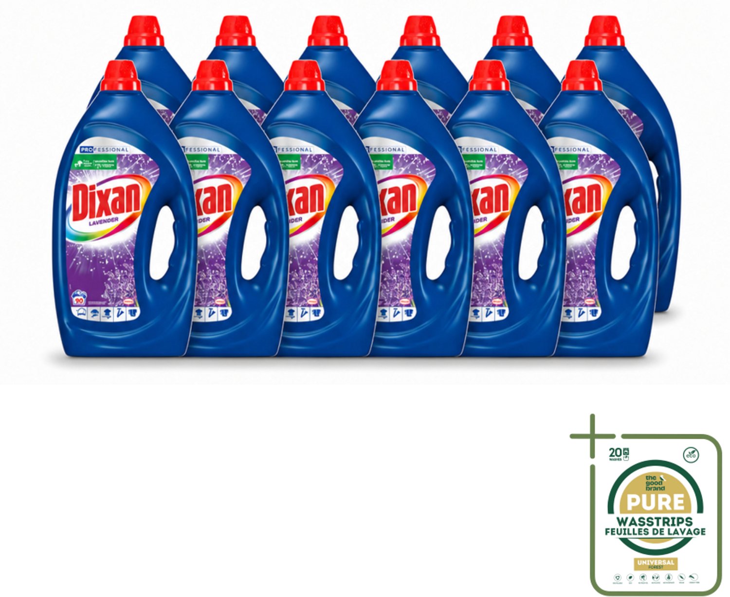 12 x Dixan - Vloeibaar wasmiddel - Fresh Lavender - Professional - 90 wasbeurten - Wasstrips - Wasmiddel - Fris Wasmiddel - Lavendel Wasmiddel - Professioneel Wasmiddel - Vloeibaar Wasmiddel
