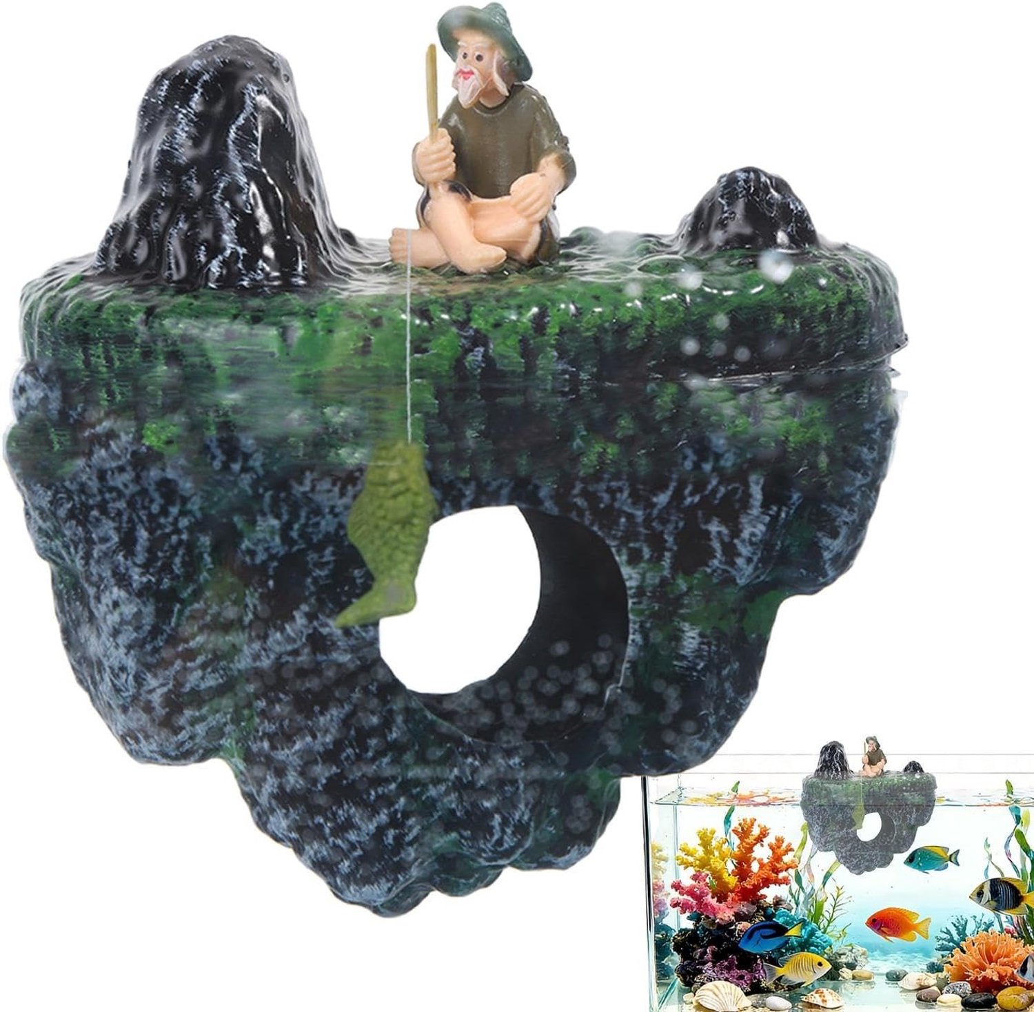 Générique Aquarium drijvend eiland, aquariumdecoratie, Guppy Habitat ornament, hars drijvende natuurlijke look voor stabiele vissteun thuis kantoor slaapzaal woonkamer studie aquariumdecoratie