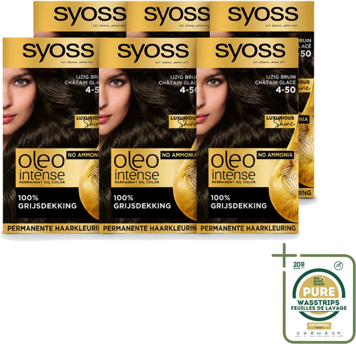 6 x SYOSS - Oleo Intense 4-50 - Haarverf - Permanente Haarkleuring - Ijzig Bruin - Langdurige Kleur - Wasstrips - Haarverf - Permanent Haarkleuring - Ijzig Bruin - Ammoniakvrij - Haarkleur