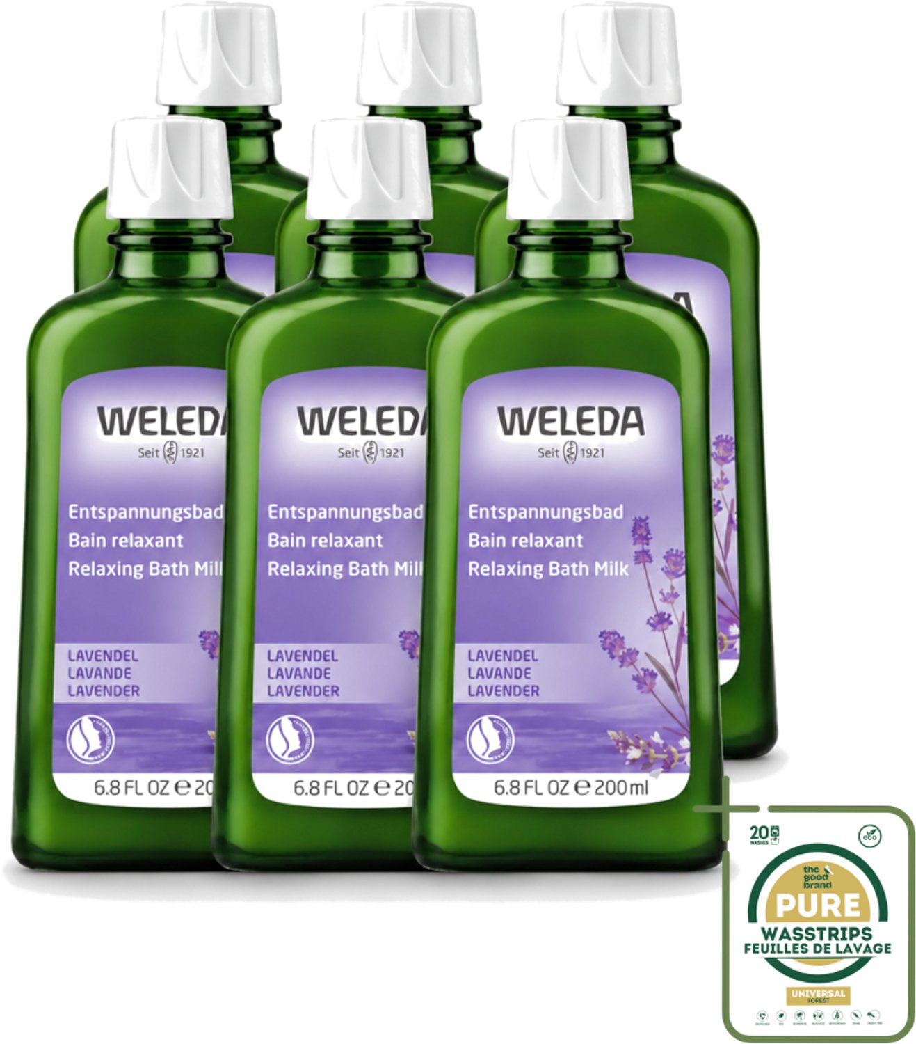 6 x WELEDA - Ontspanningsbadmelk - Lavendel - 200 ml - Wasstrips - Ontspanningsbadmelk - Lavendelbadmelk - Badmelk Voor Rust - Badmelk Voor Slaap - Aromatherapie Bad