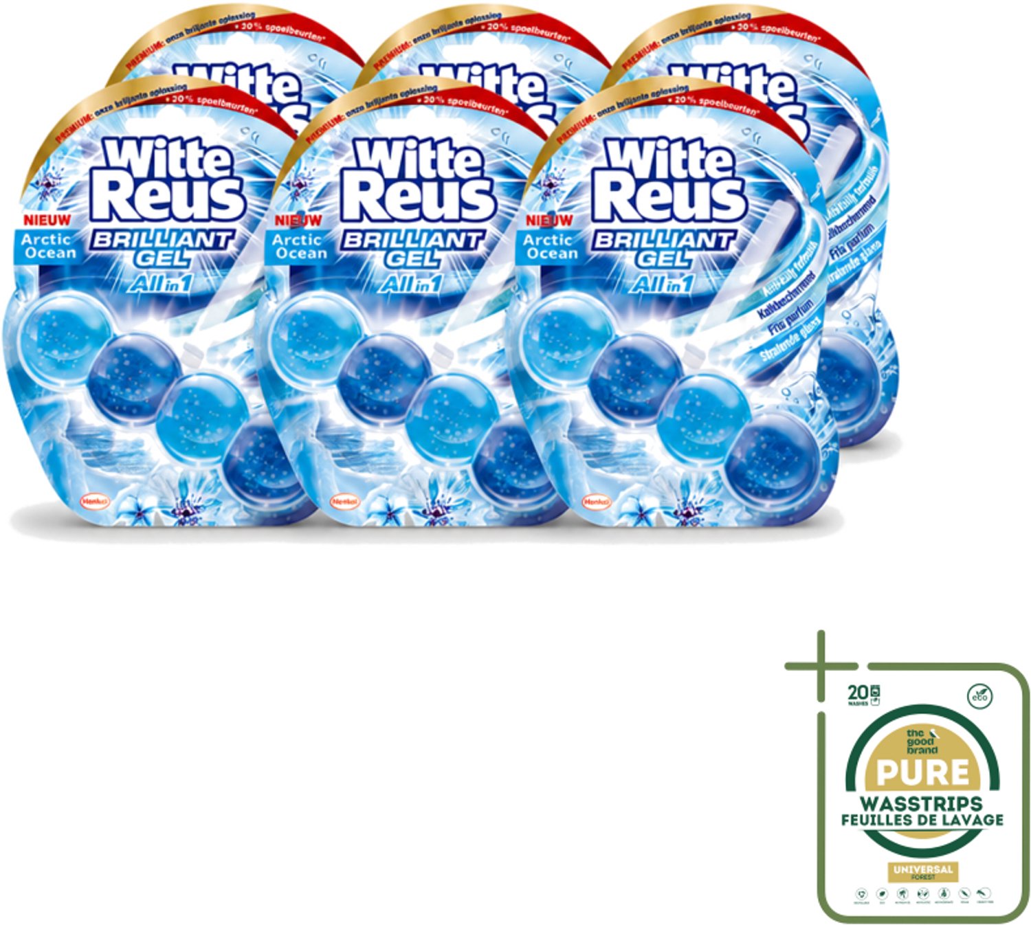 6 x Witte Reus - Brilliant Gel Toiletblok - Arctic Ocean - 1 Toiletblok - Wasstrips - Toiletblok - Reinigingsgel - Oceaangeur - Frisse Geur - Toilet Reinigen