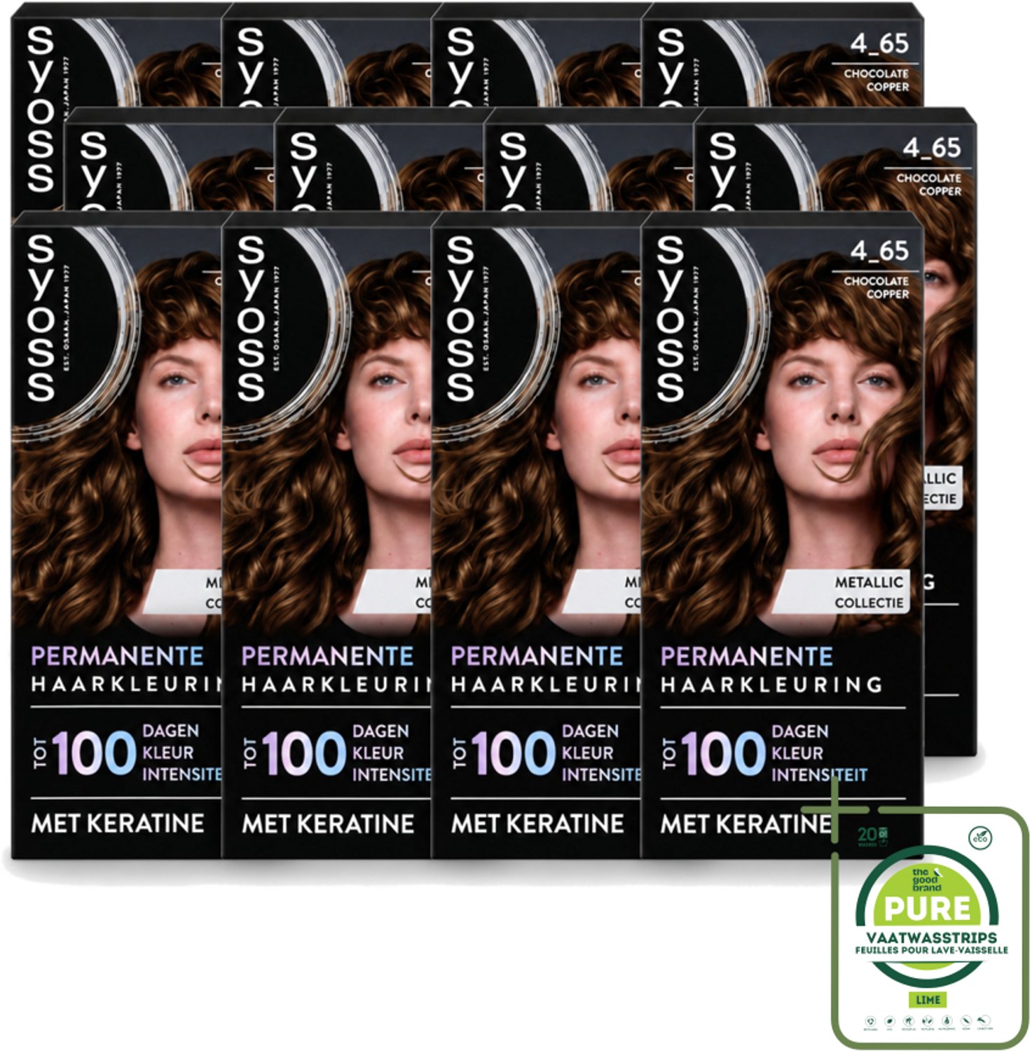 12 x SYOSS - Permanent Coloration 4-65 - Haarverf - Permanente Haarkleuring - Chocolate Copper - Grijsdekking - Grootverpakking - Vaatwasstrips - Haarkleur - Permanent Haarkleuren - Chocolade-koper - Keratine - Haarverzorging
