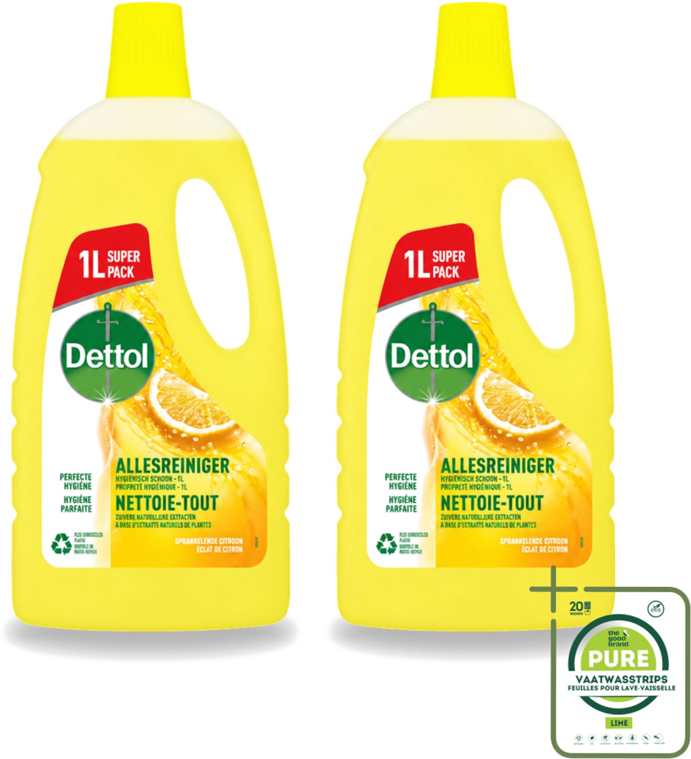 2 x Dettol - Allesreiniger - Citroen - Hygiënisch Schoon - 1 liter - Grootverpakking - Allesreiniger - Citroengeur - Hygiëne - Schoonmaak - Vet Verwijderen