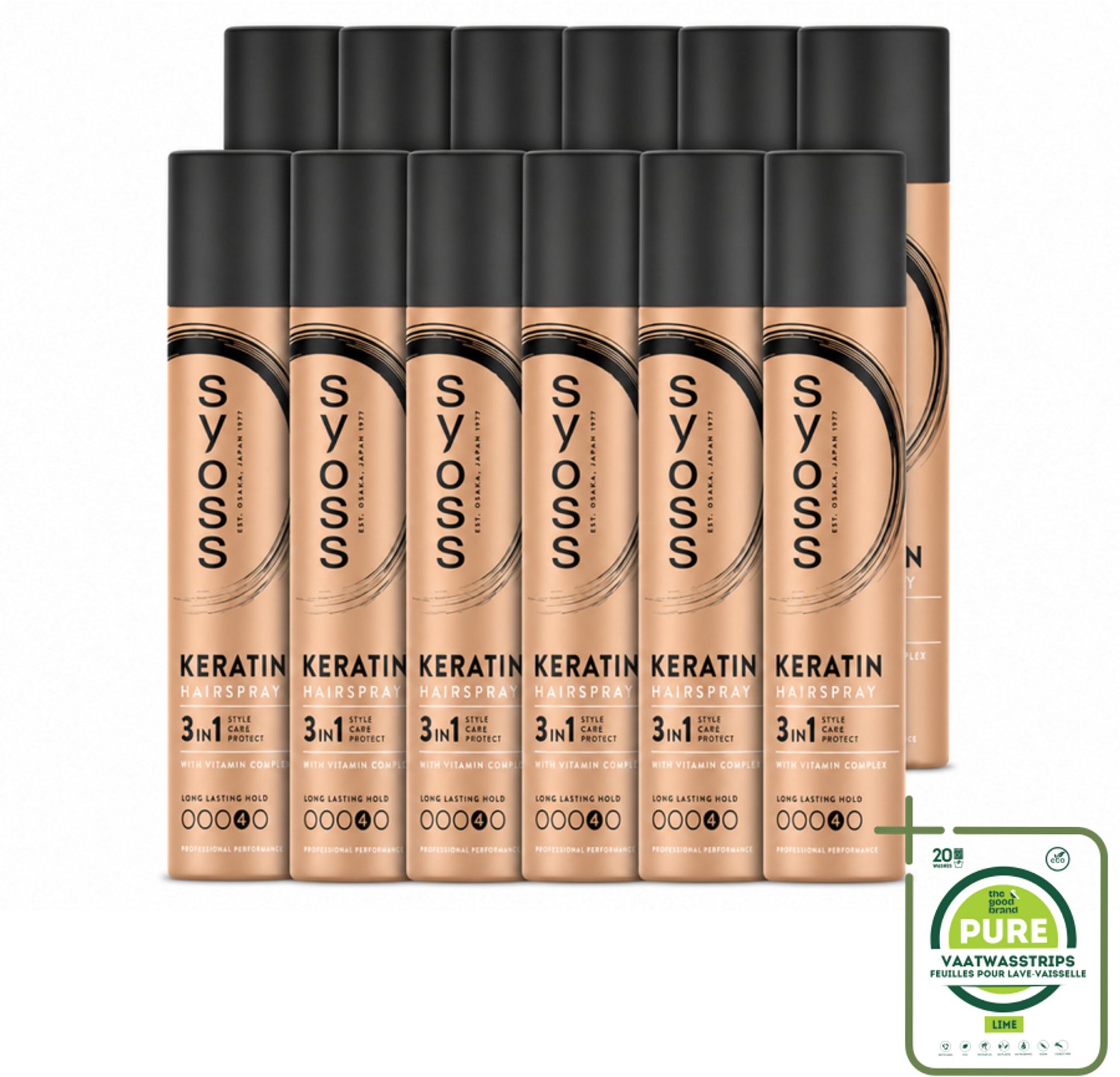 12 x Syoss - Keratin - Haarspray - Versterkt & Fixeert - 300 ml - Grootverpakking - Vaatwasstrips - Haarspray - Haarversterken - Haarfixatie - Gezond Haar - Glans